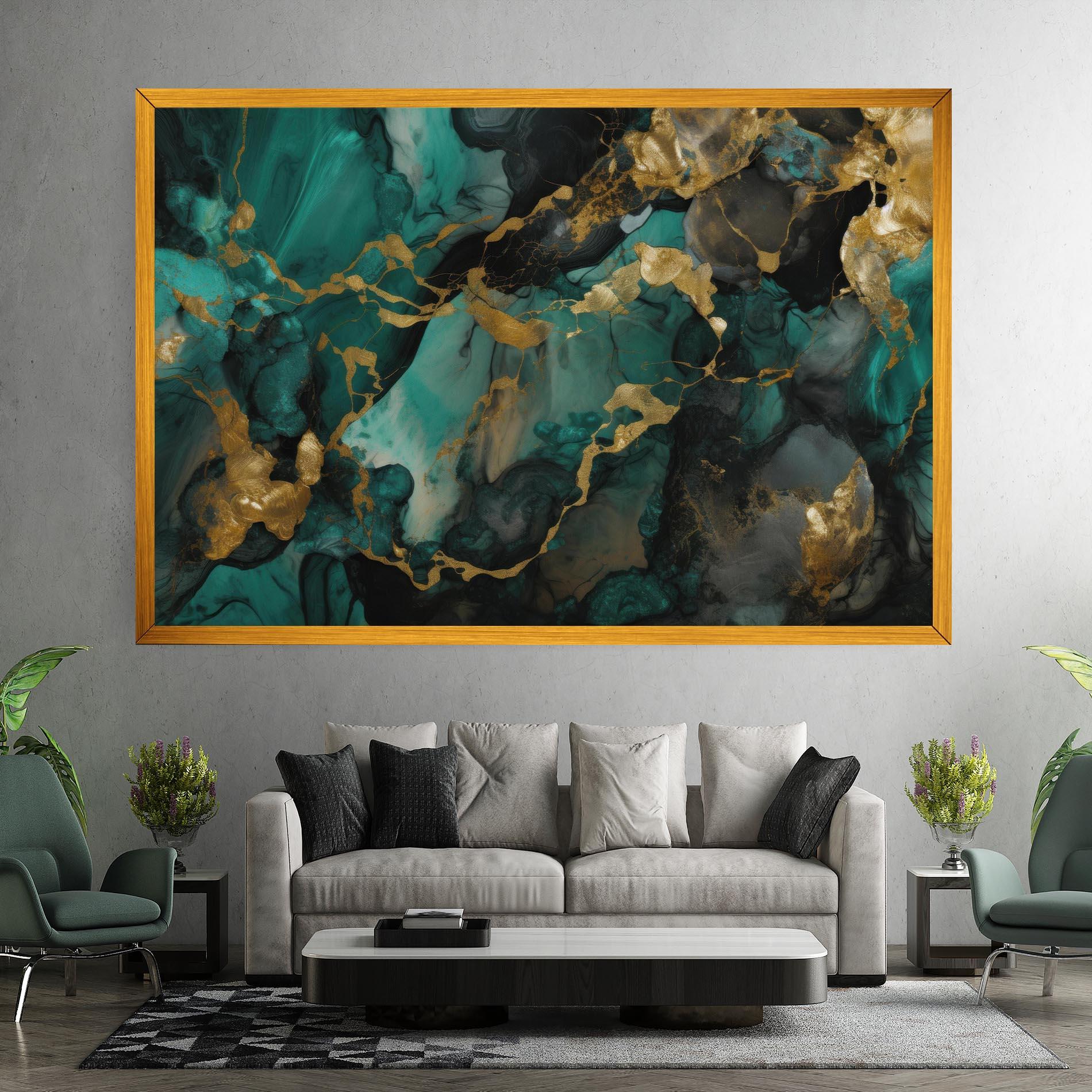 Vászonkép Dark Green Golden Marble mockup 7