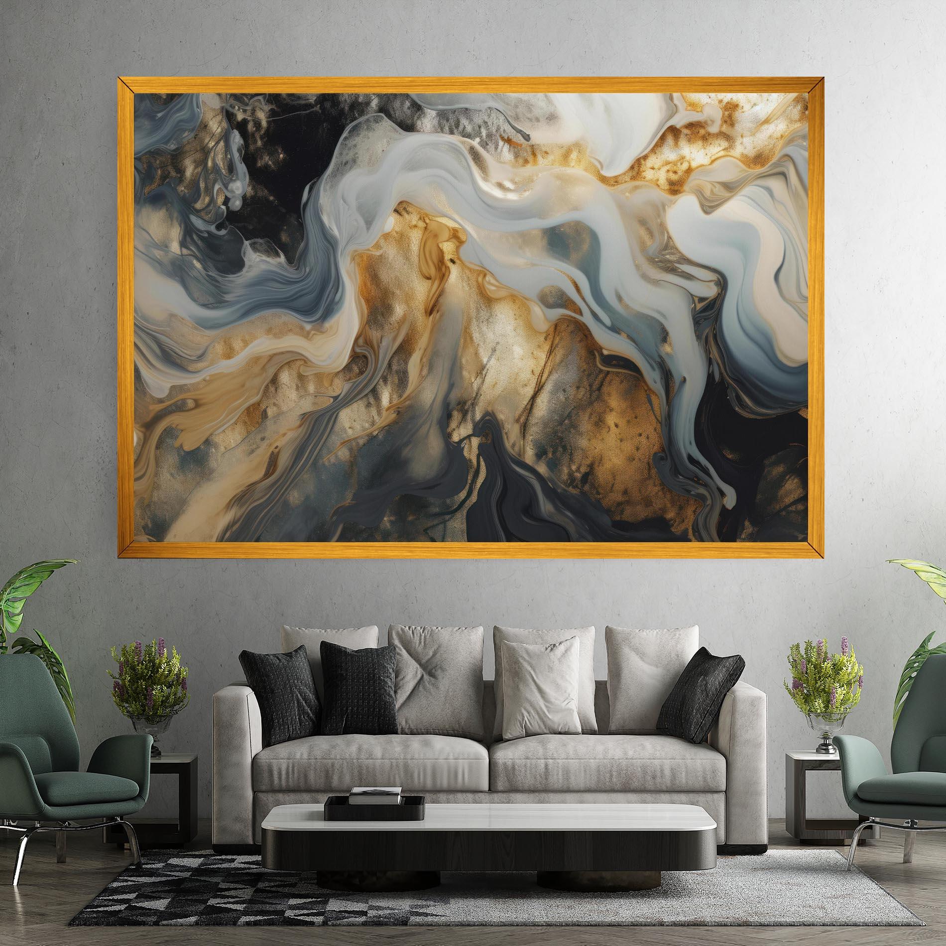 Vászonkép Grey Gold Liquid Marble mockup 7