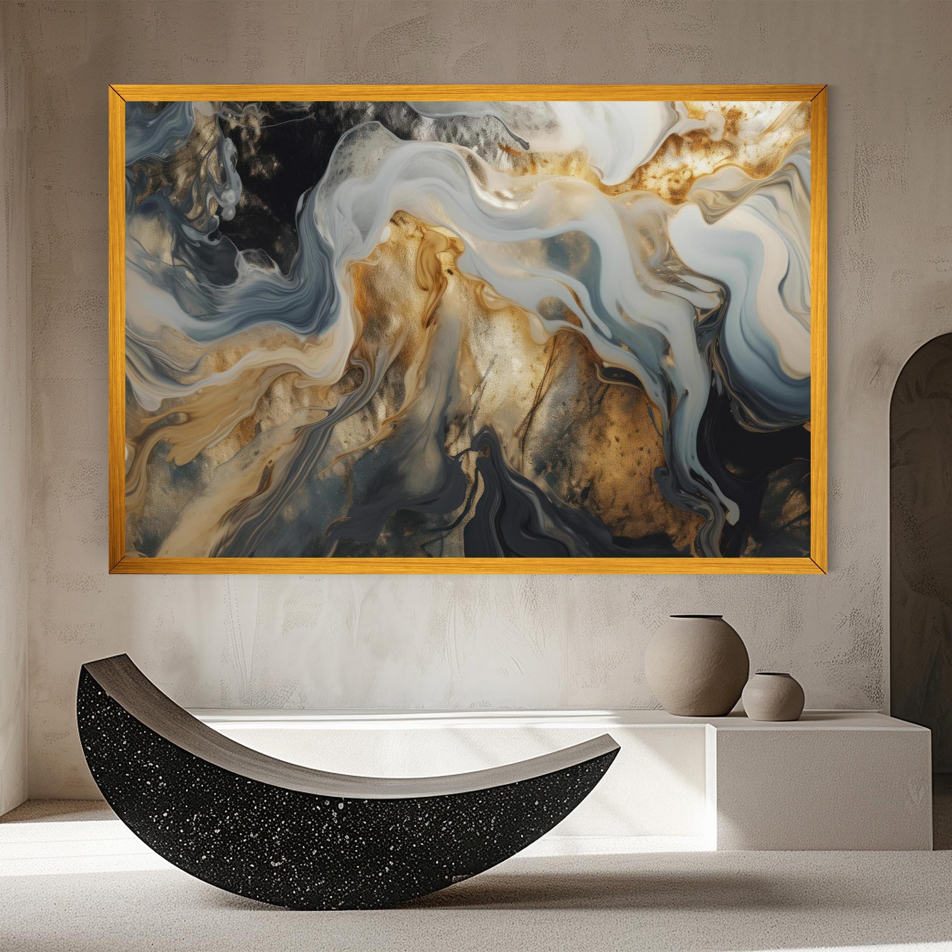 Vászonkép Grey Gold Liquid Marble mockup 8