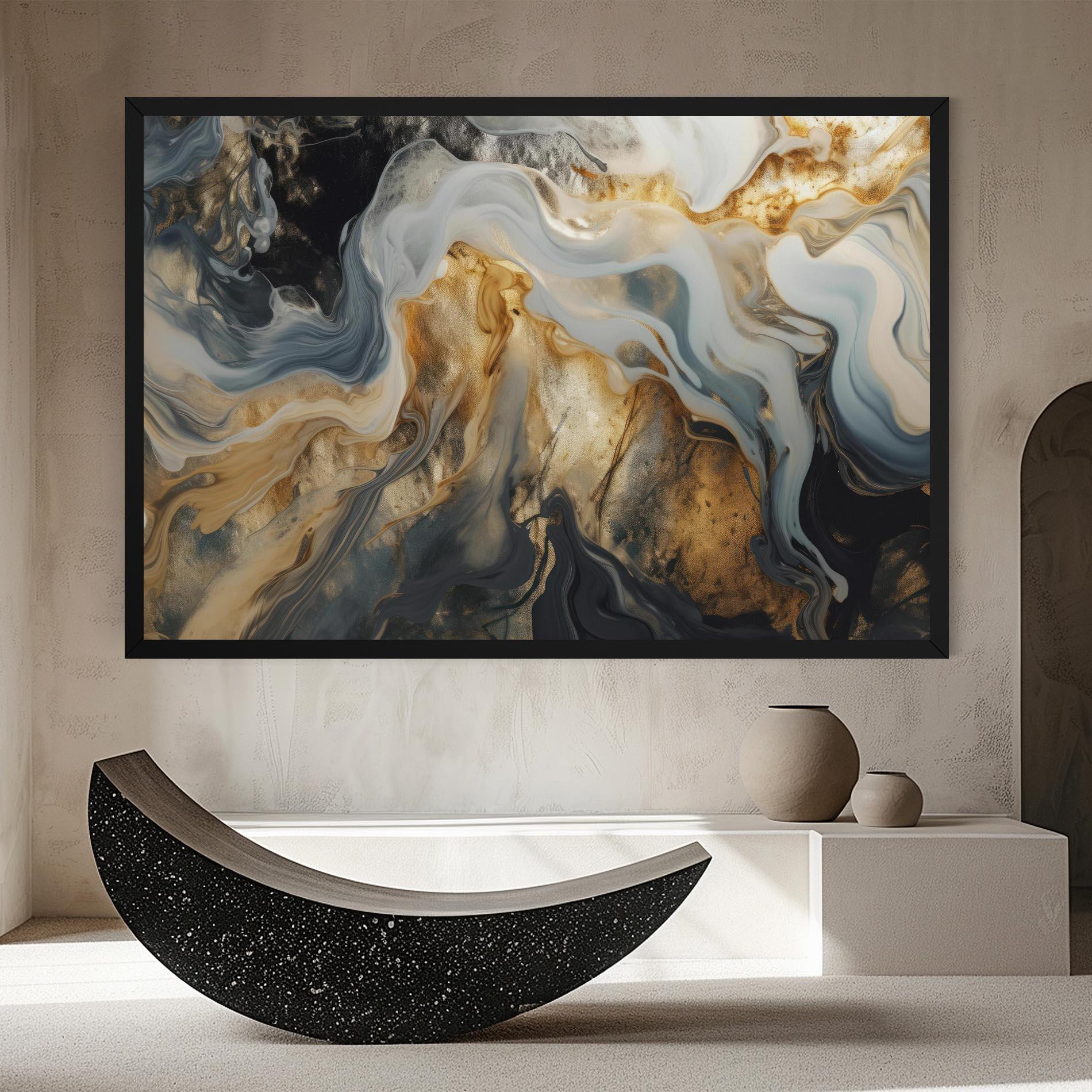 Vászonkép Grey Gold Liquid Marble mockup 8