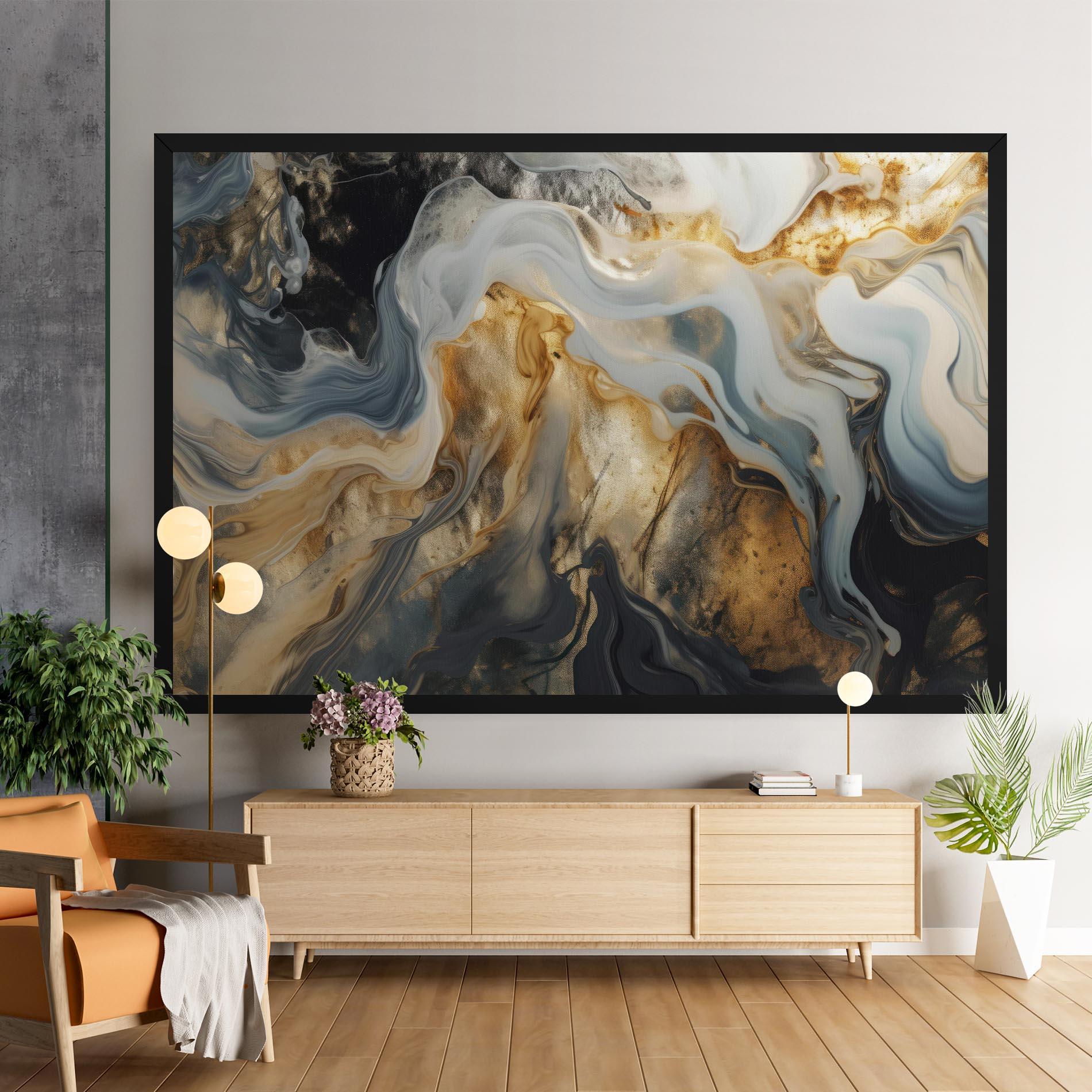 Vászonkép Grey Gold Liquid Marble mockup 9