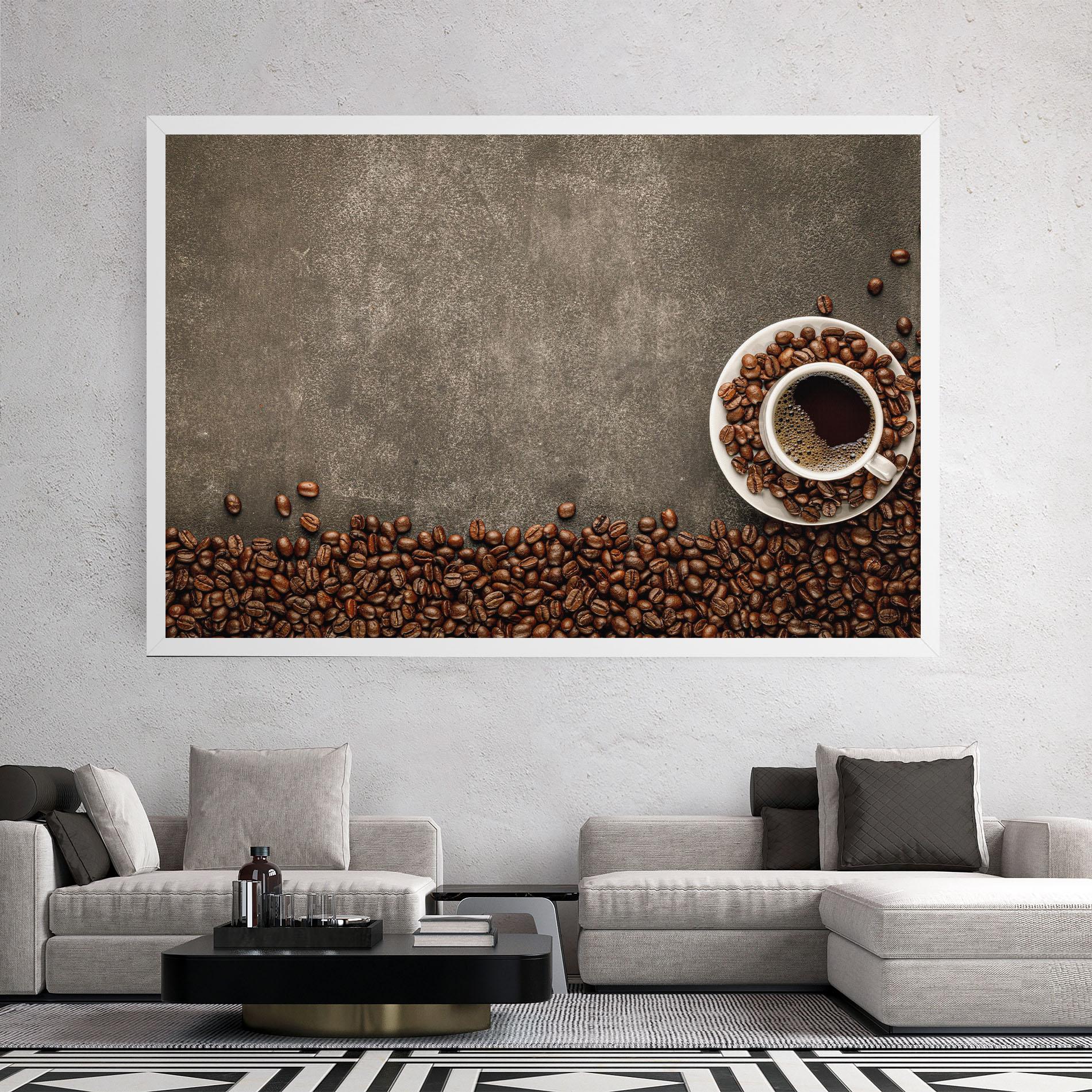 Vászonkép Coffee On Grey Table mockup 2