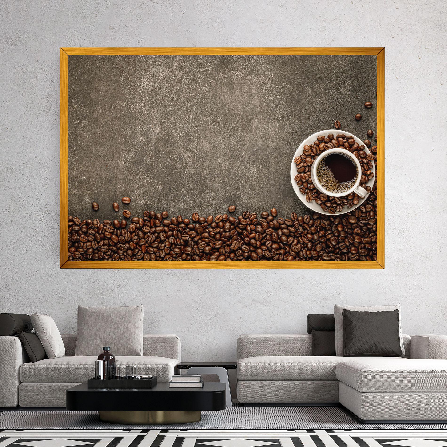 Vászonkép Coffee On Grey Table mockup 2