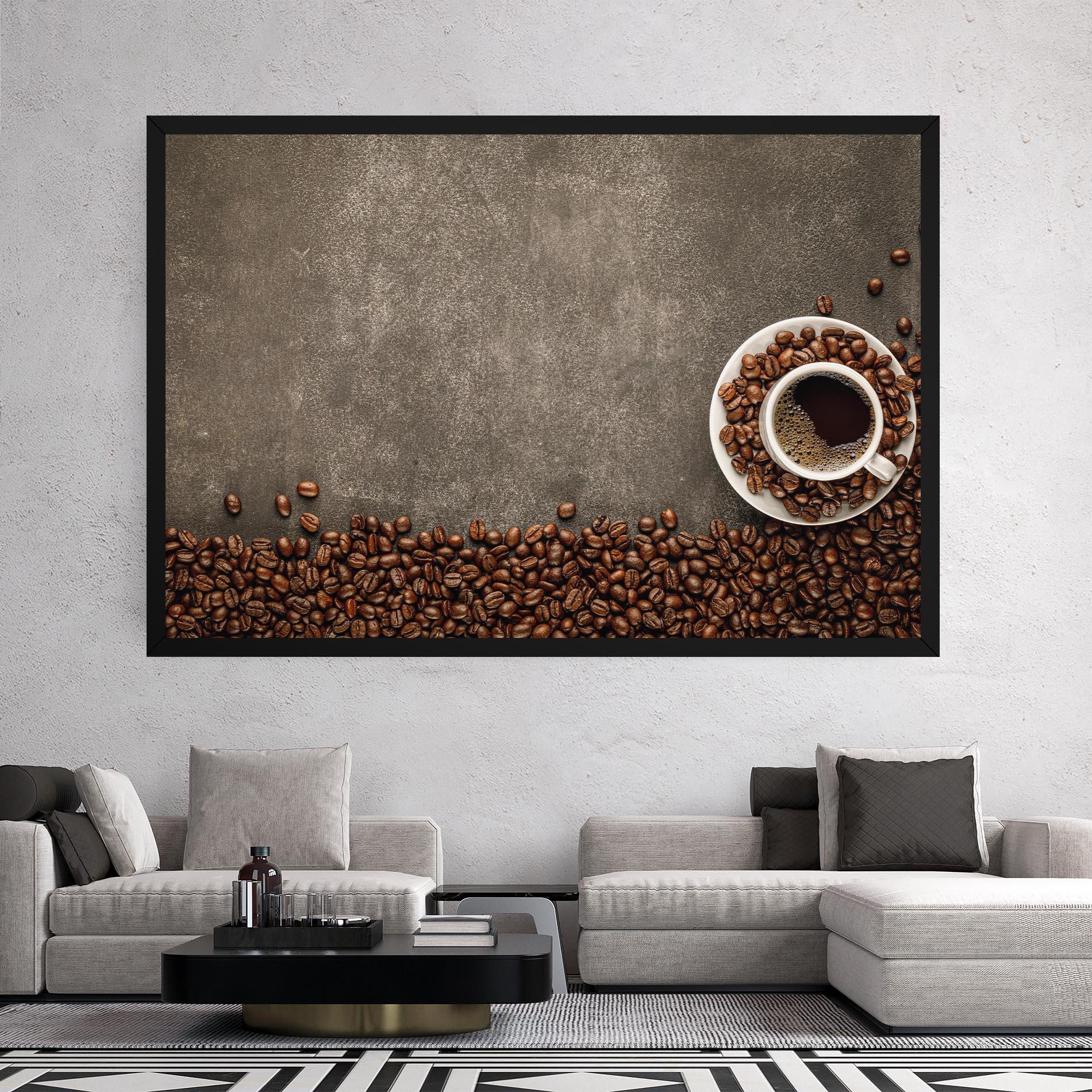 Vászonkép Coffee On Grey Table mockup 2
