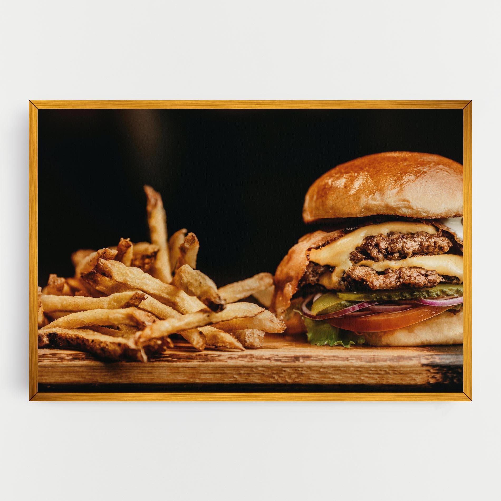 Vászonkép Hamburger With Fries mockup 0