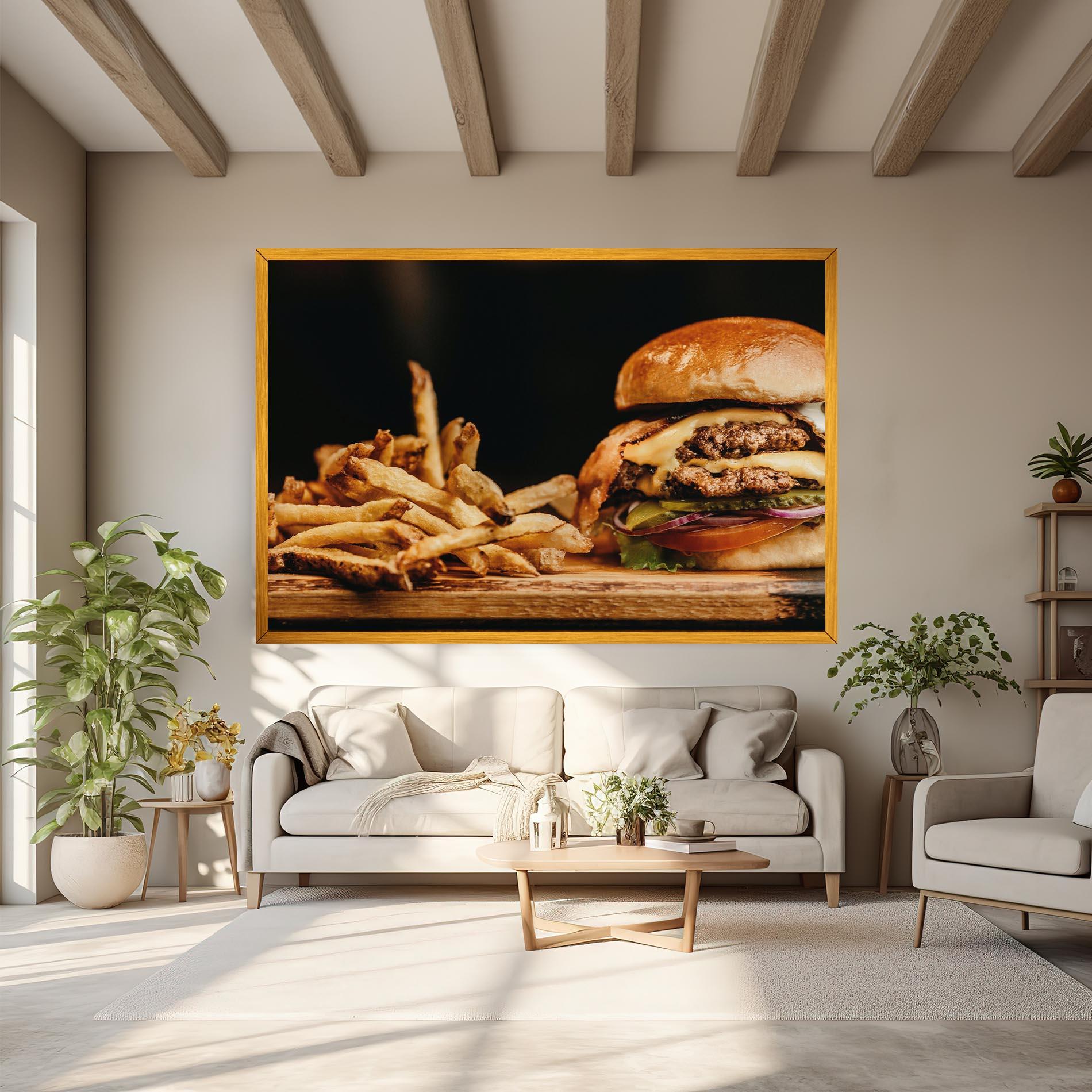 Vászonkép Hamburger With Fries mockup 6