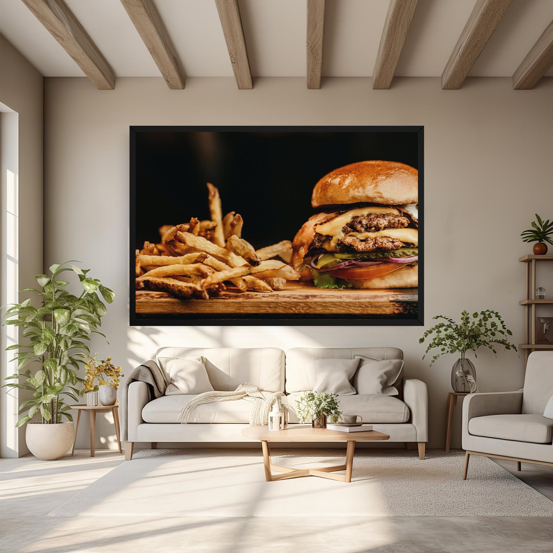 Vászonkép Hamburger With Fries mockup 6
