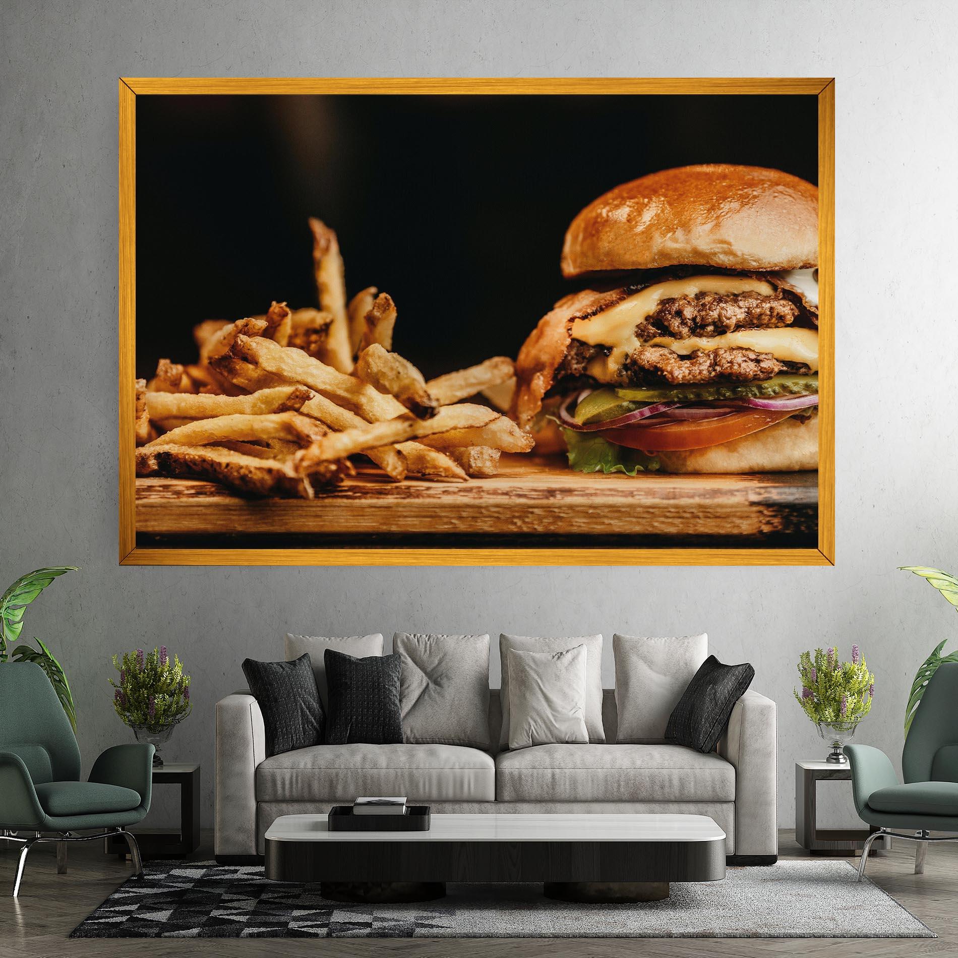 Vászonkép Hamburger With Fries mockup 7