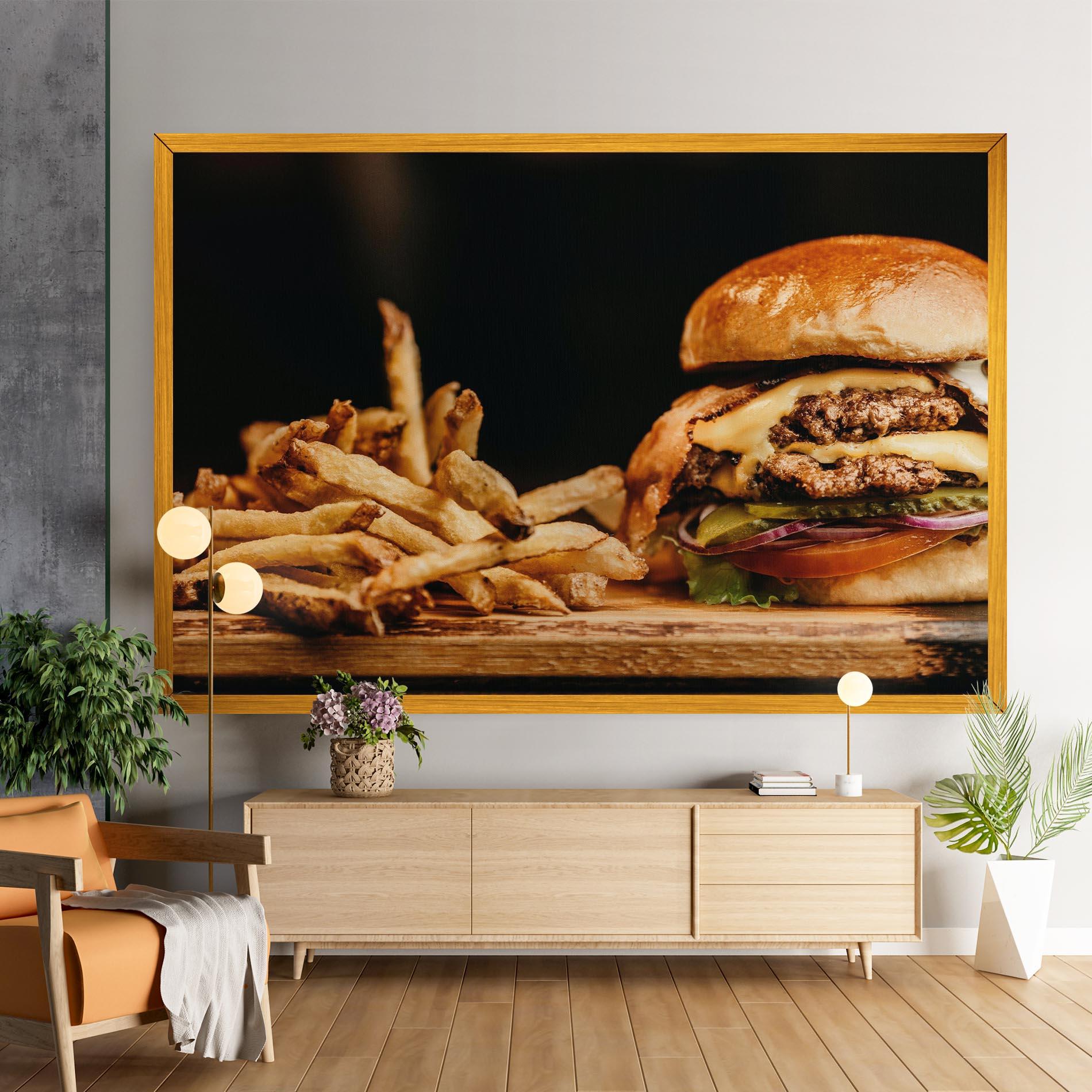 Vászonkép Hamburger With Fries mockup 9