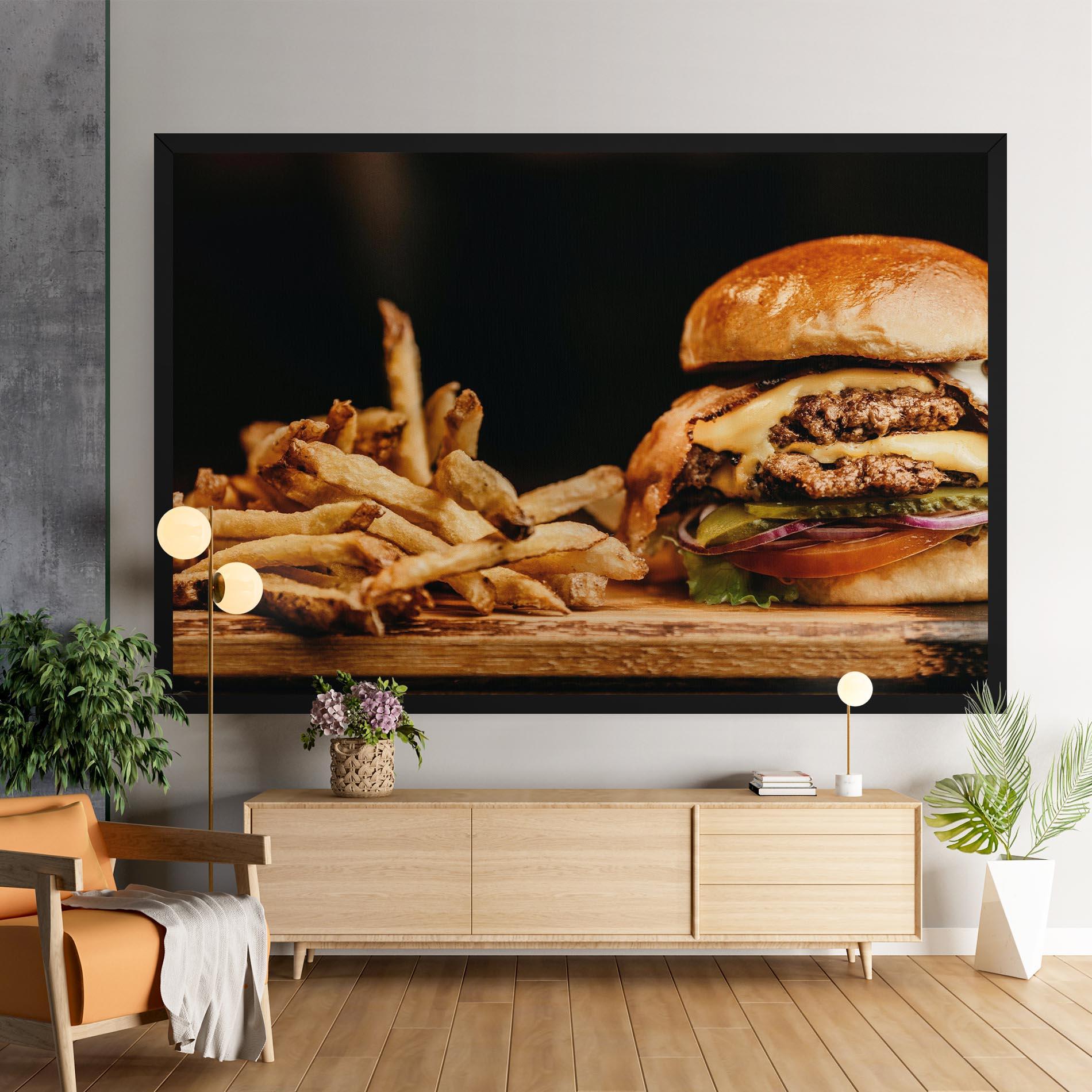 Vászonkép Hamburger With Fries mockup 9