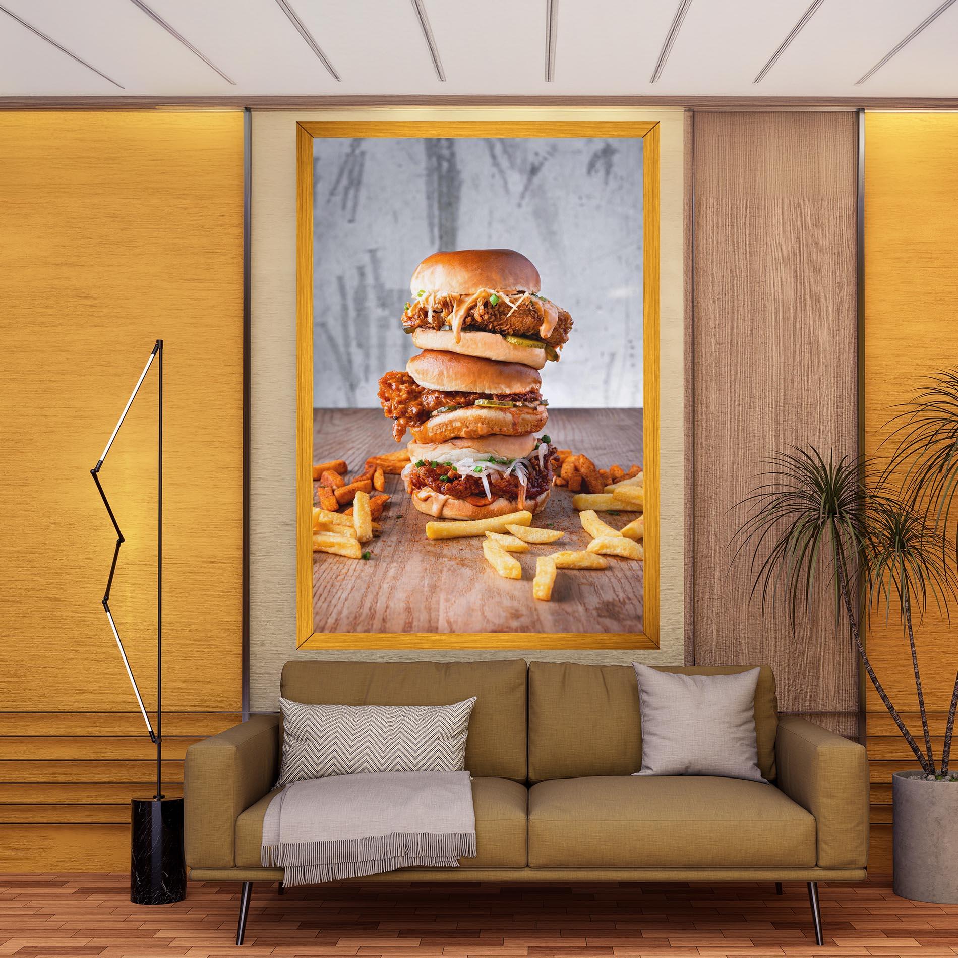 Vászonkép Triple Hamburger mockup 9