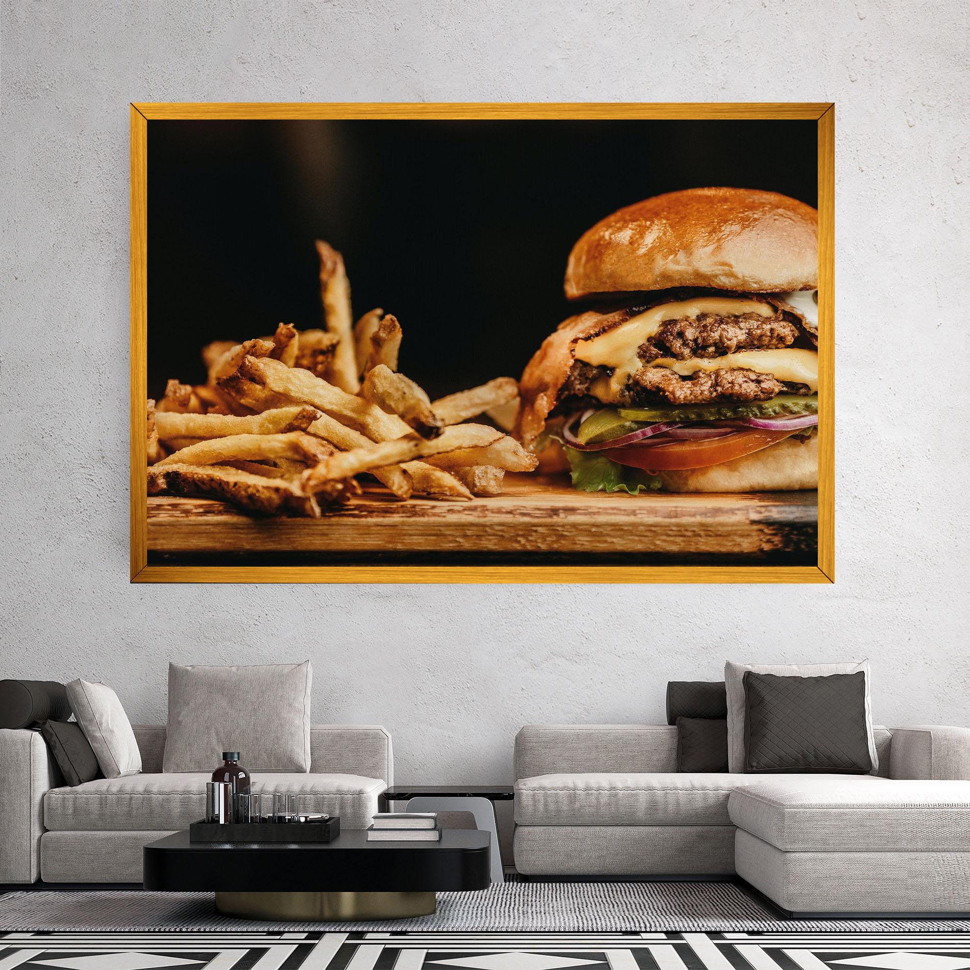 Vászonkép Hamburger With Fries mockup 2