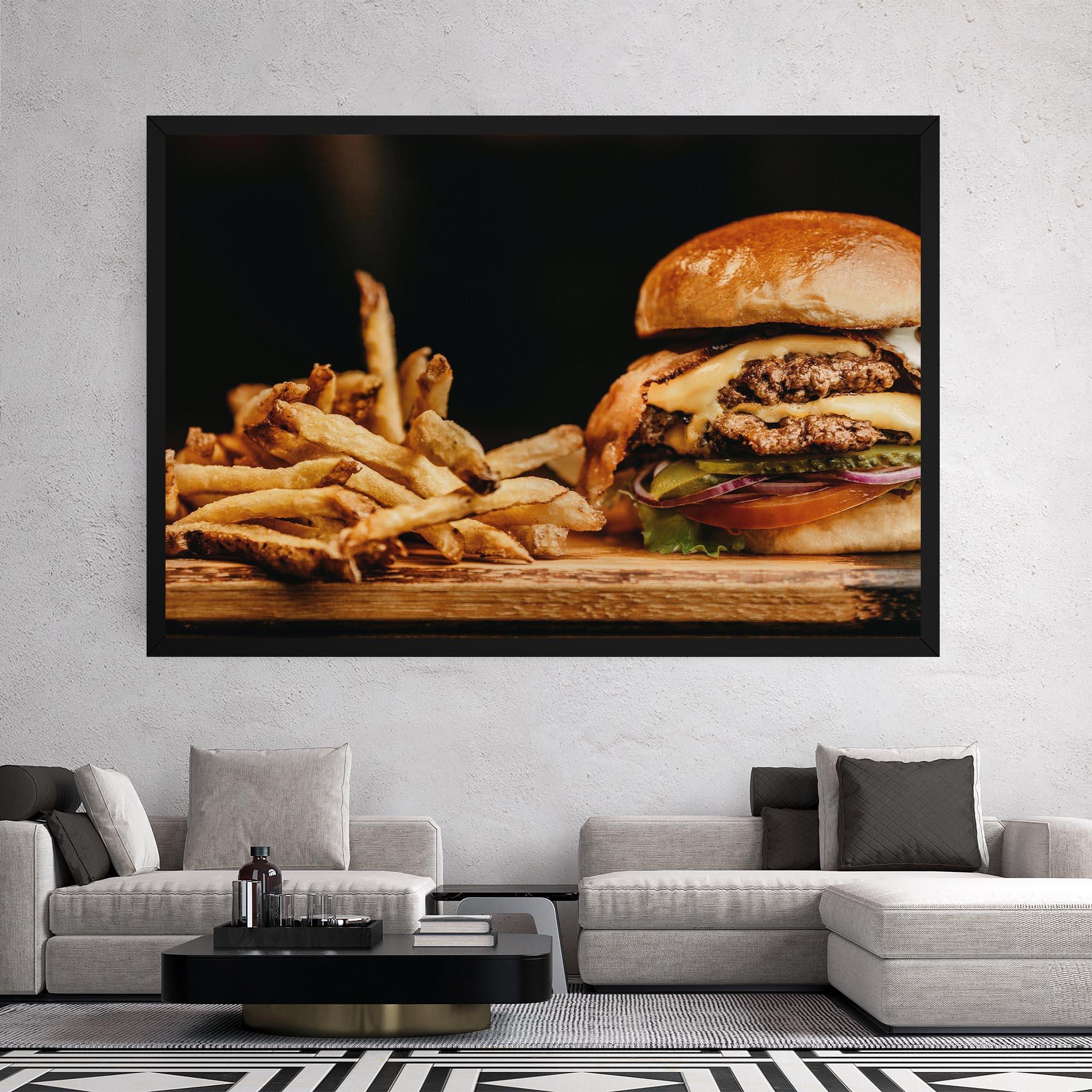 Vászonkép Hamburger With Fries mockup 2