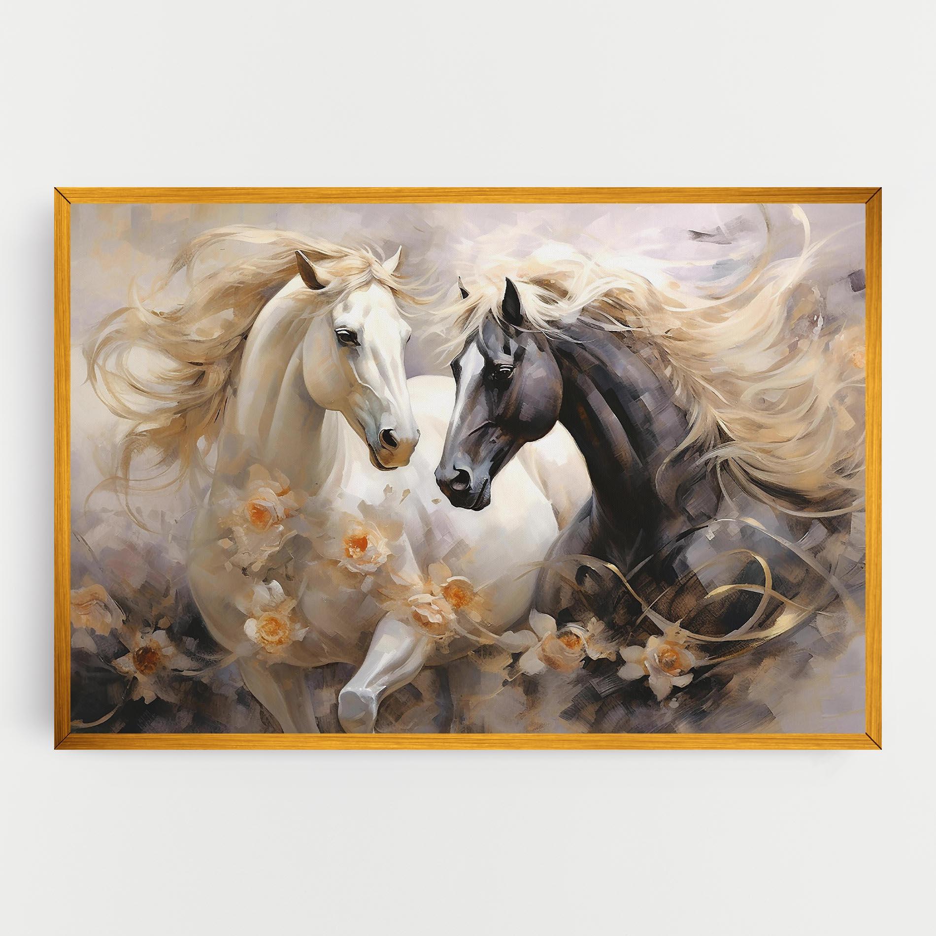 Vászonkép Black And White Horses mockup 0