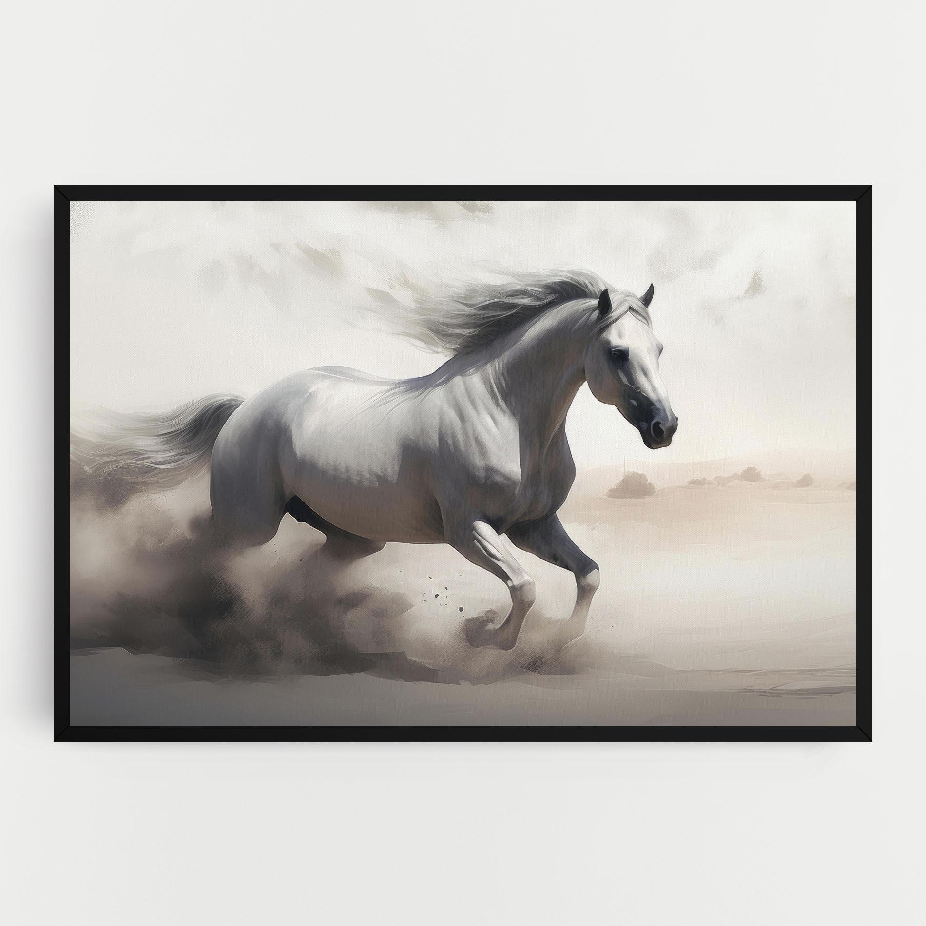 Vászonkép Light Grey Horse Galloping mockup 0