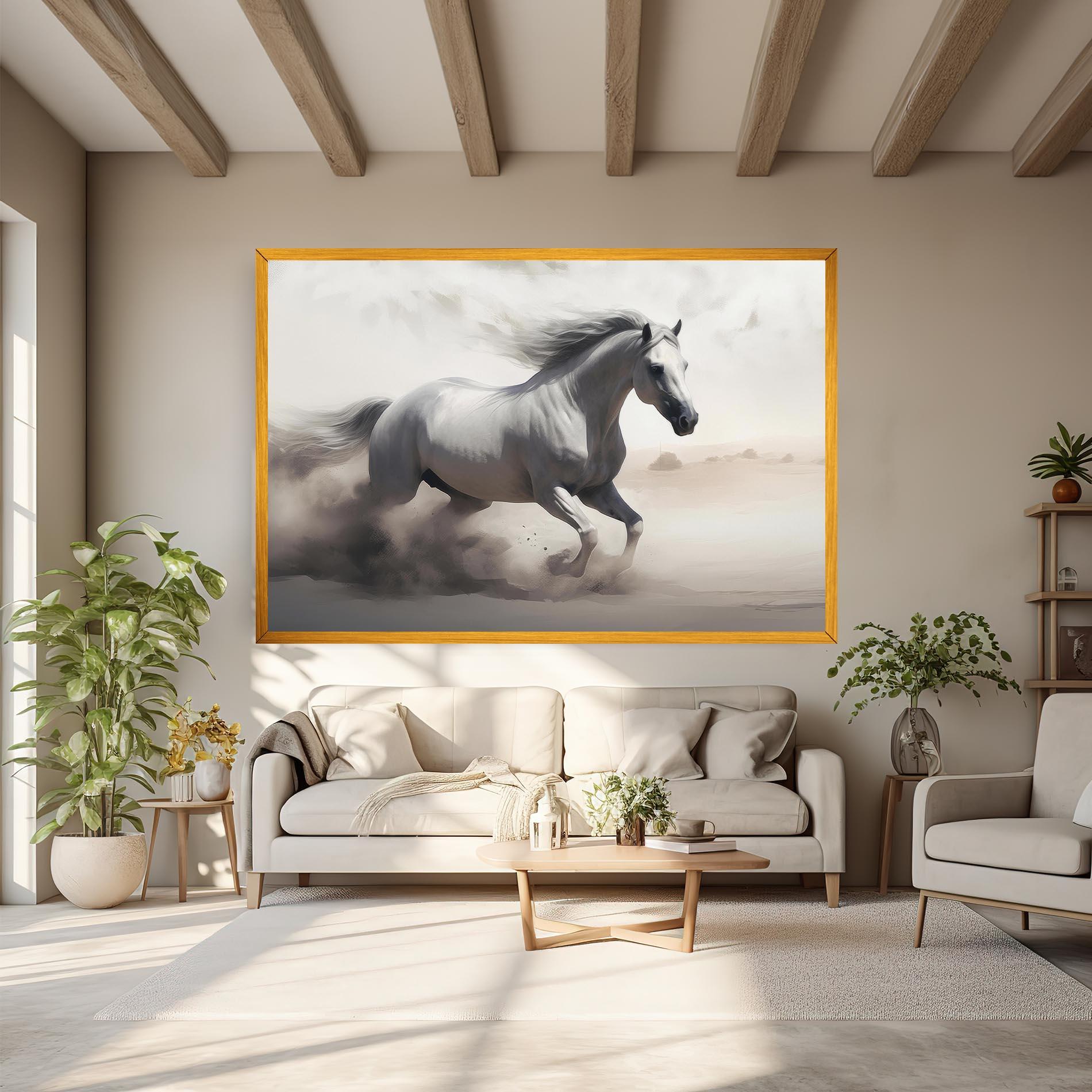 Vászonkép Light Grey Horse Galloping mockup 6
