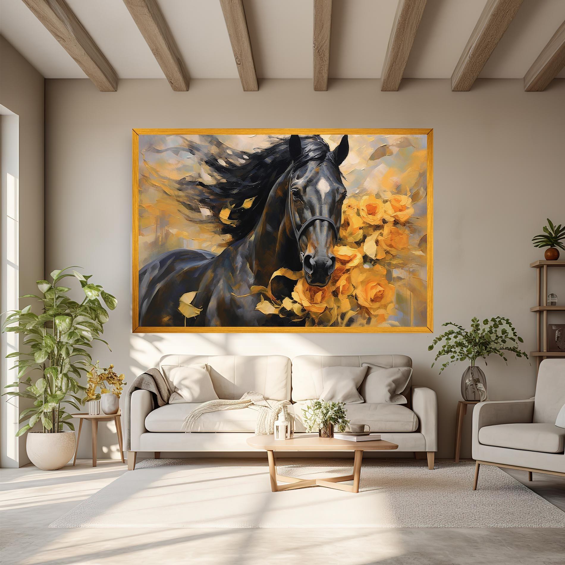 Vászonkép Yellow Roses Horse mockup 6