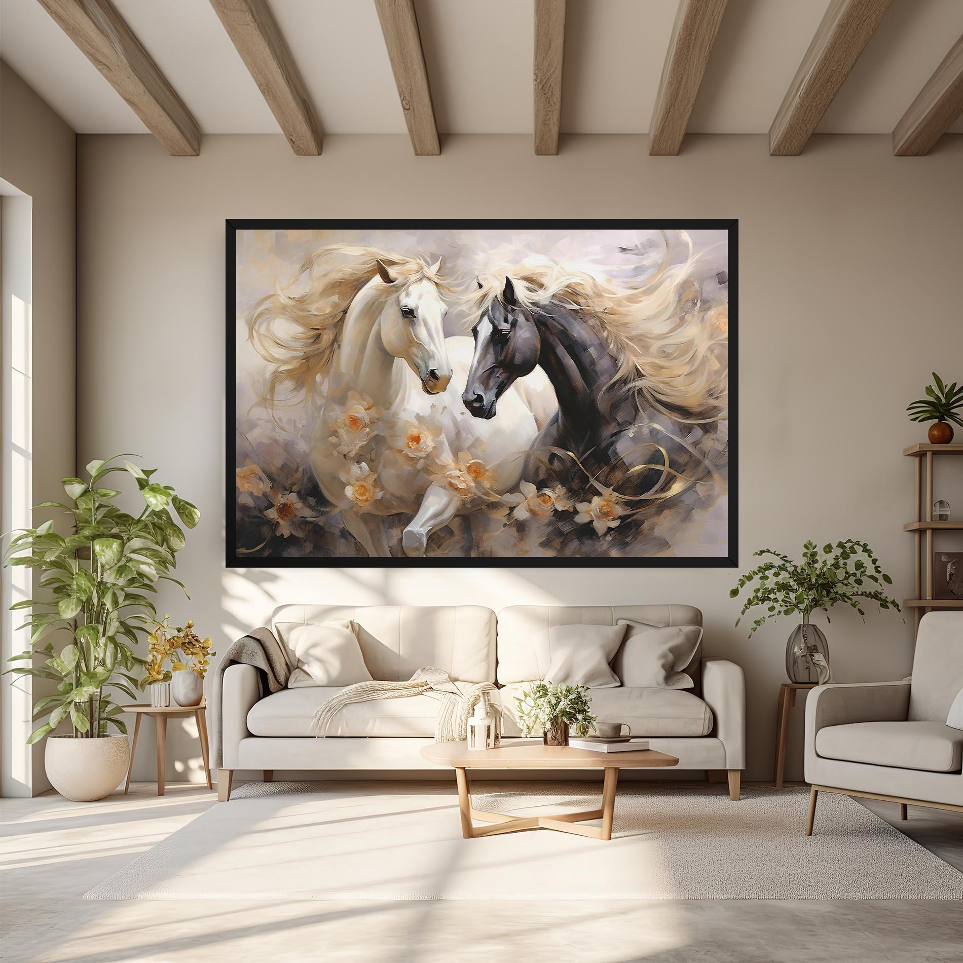 Vászonkép Black And White Horses mockup 6