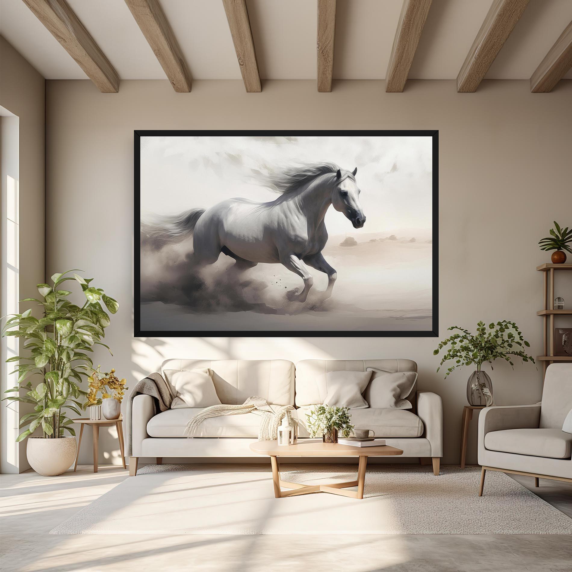 Vászonkép Light Grey Horse Galloping mockup 6