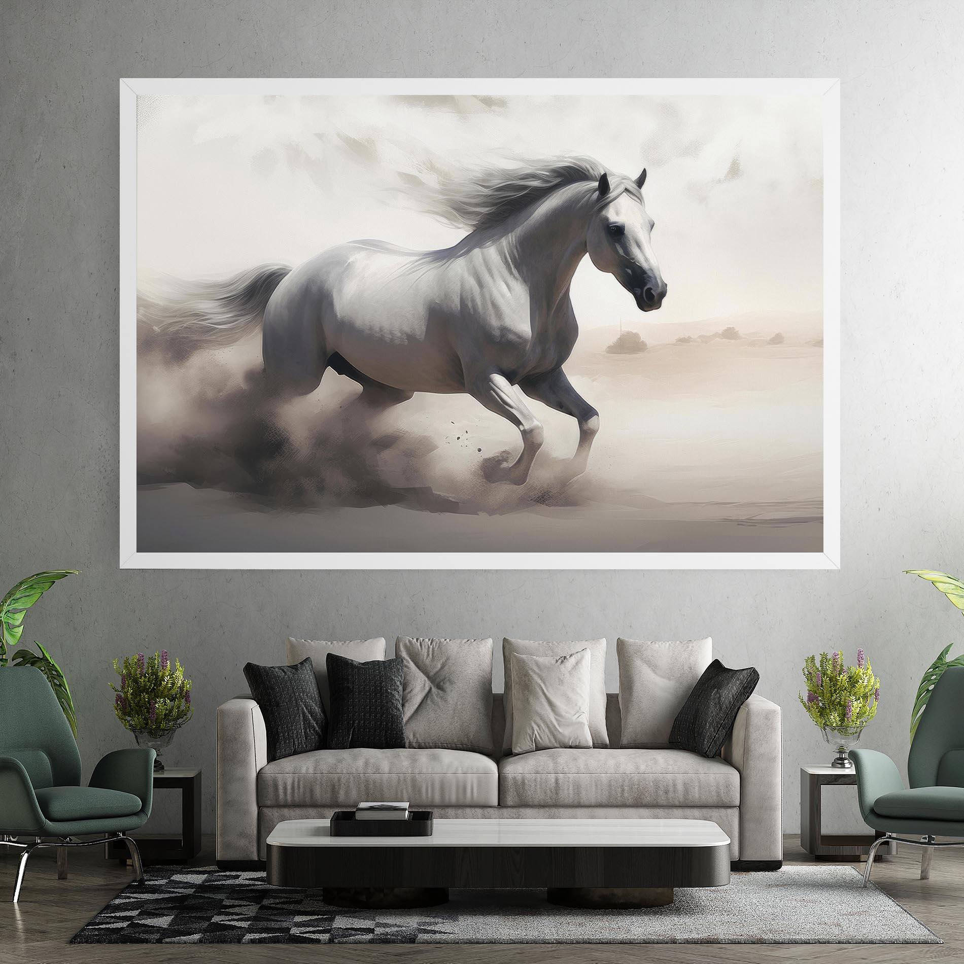 Vászonkép Light Grey Horse Galloping mockup 7