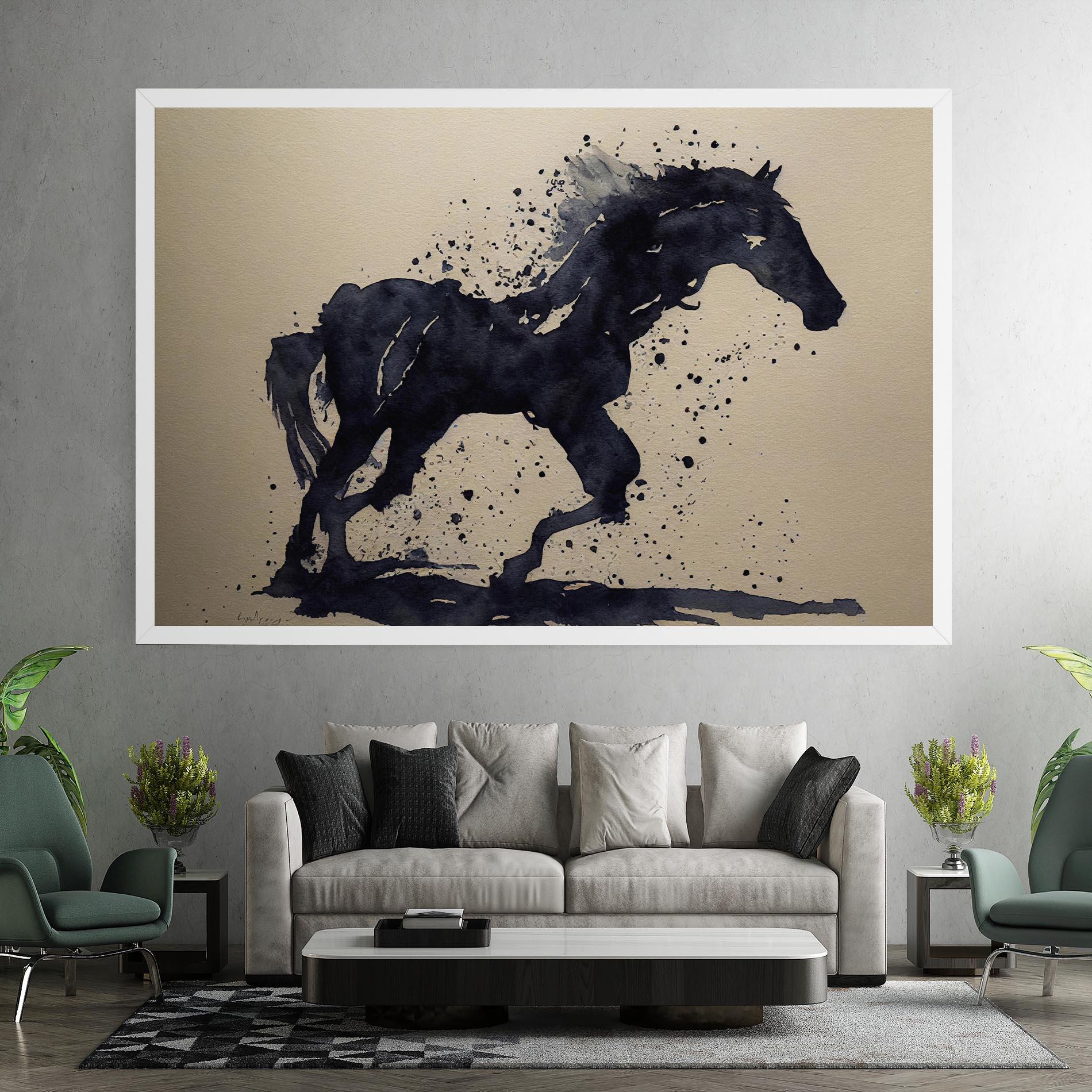 Vászonkép Watercolor Black Horse mockup 7