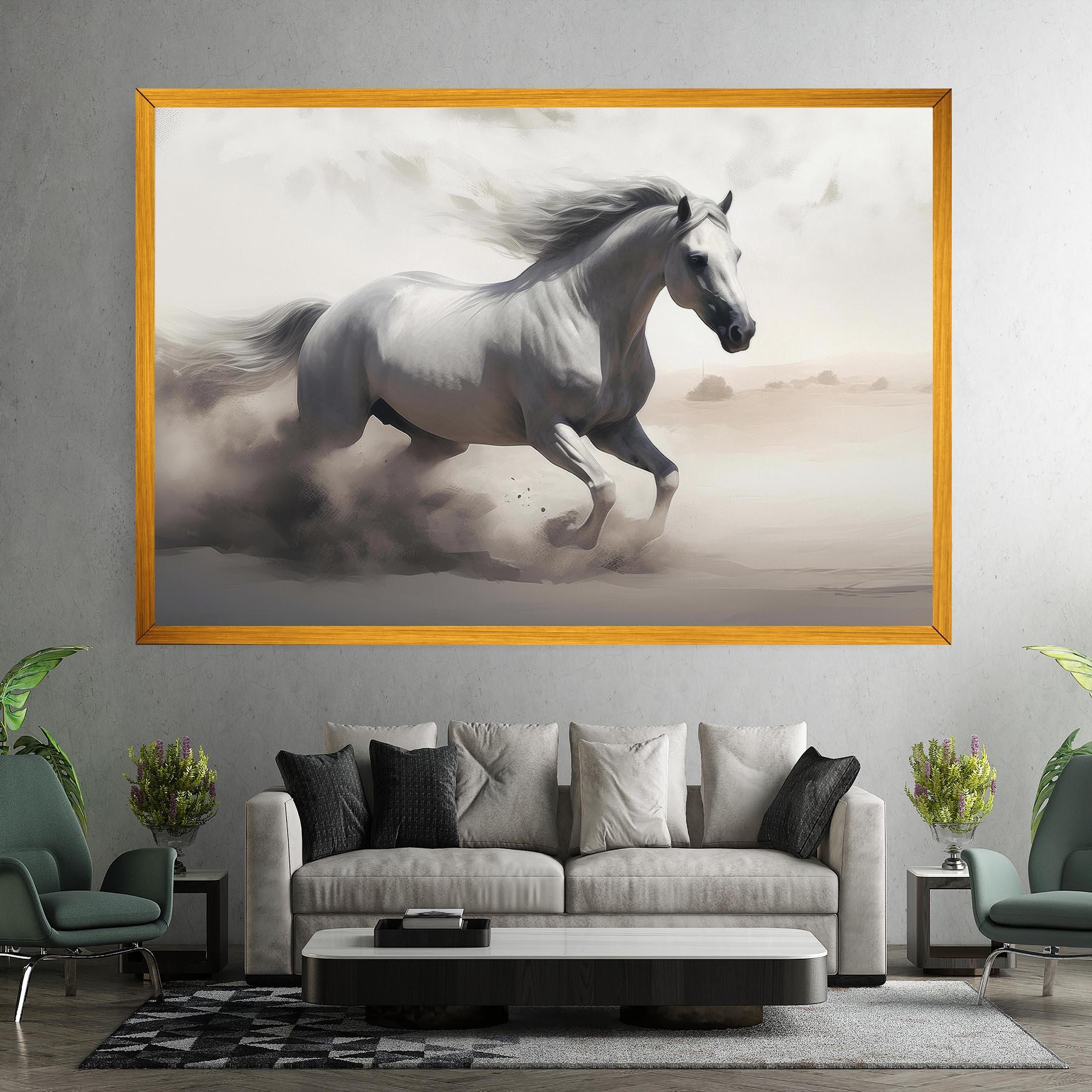 Vászonkép Light Grey Horse Galloping mockup 7