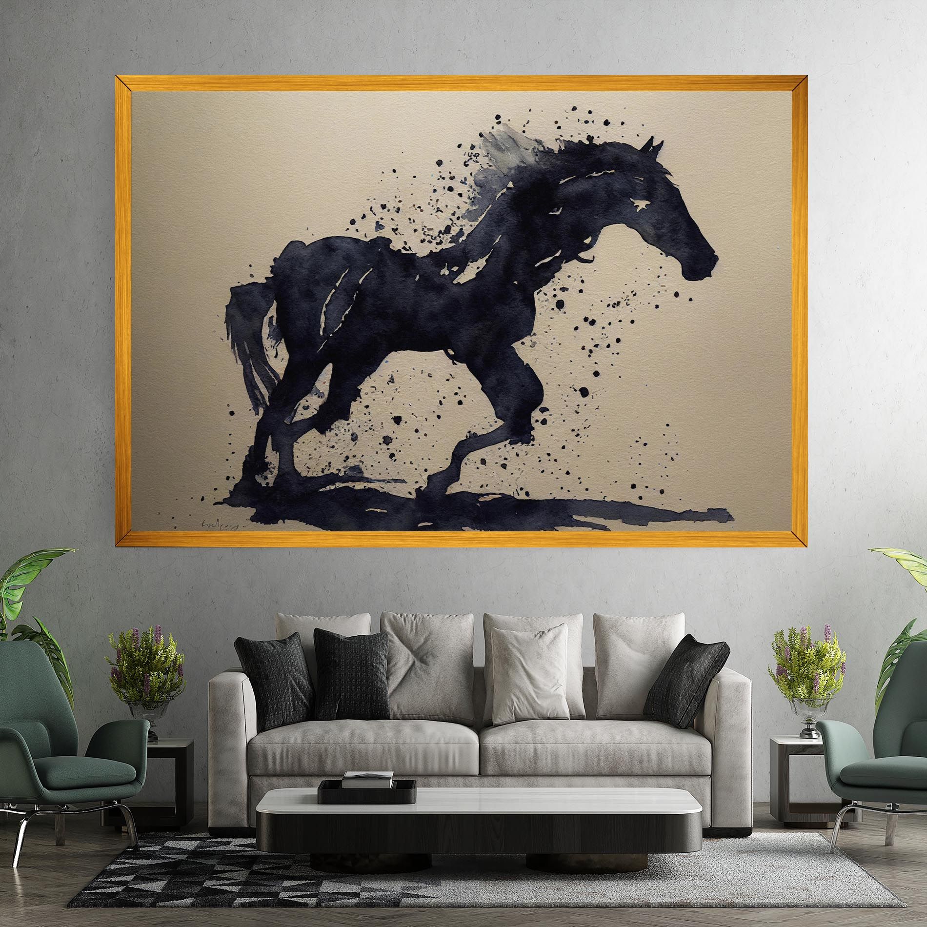 Watercolor Black Horse mockup 7