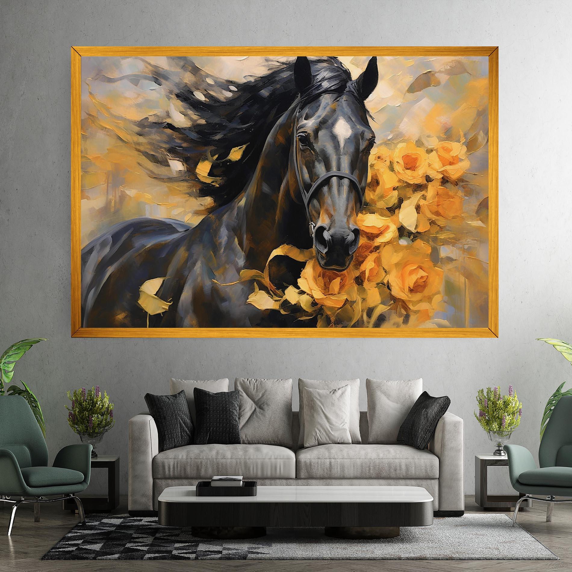 Vászonkép Yellow Roses Horse mockup 7