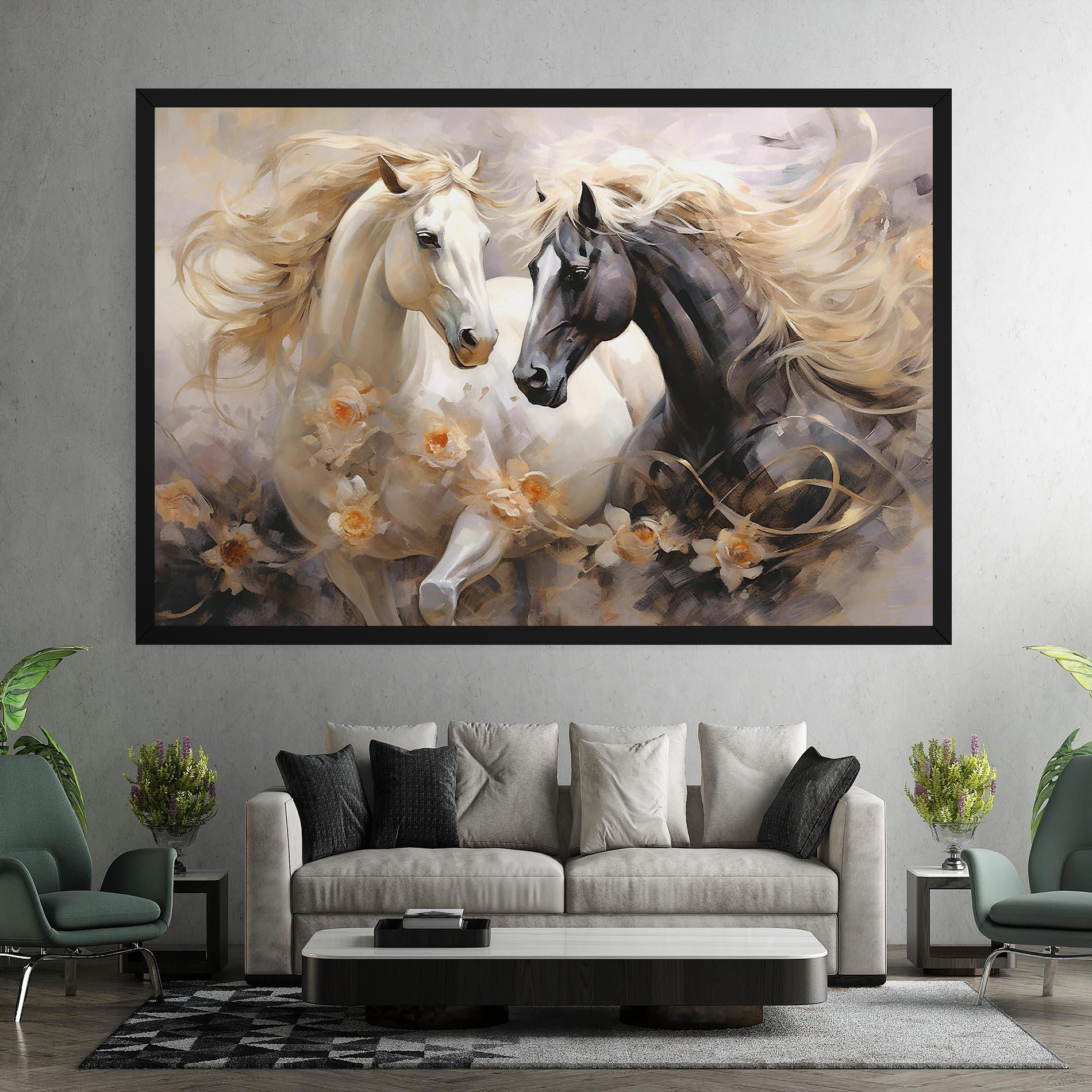 Vászonkép Black And White Horses mockup 7