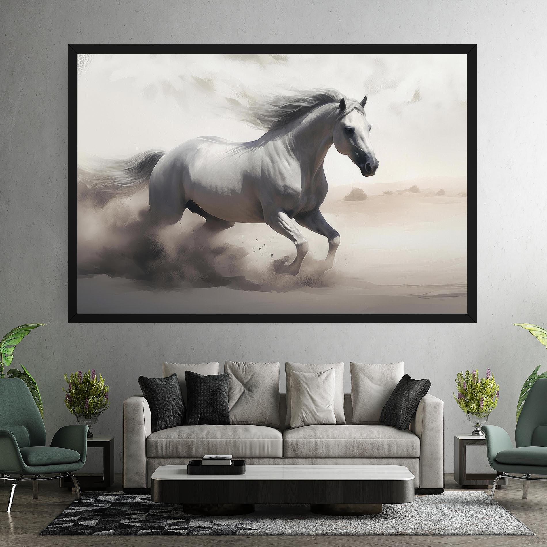 Vászonkép Light Grey Horse Galloping mockup 7
