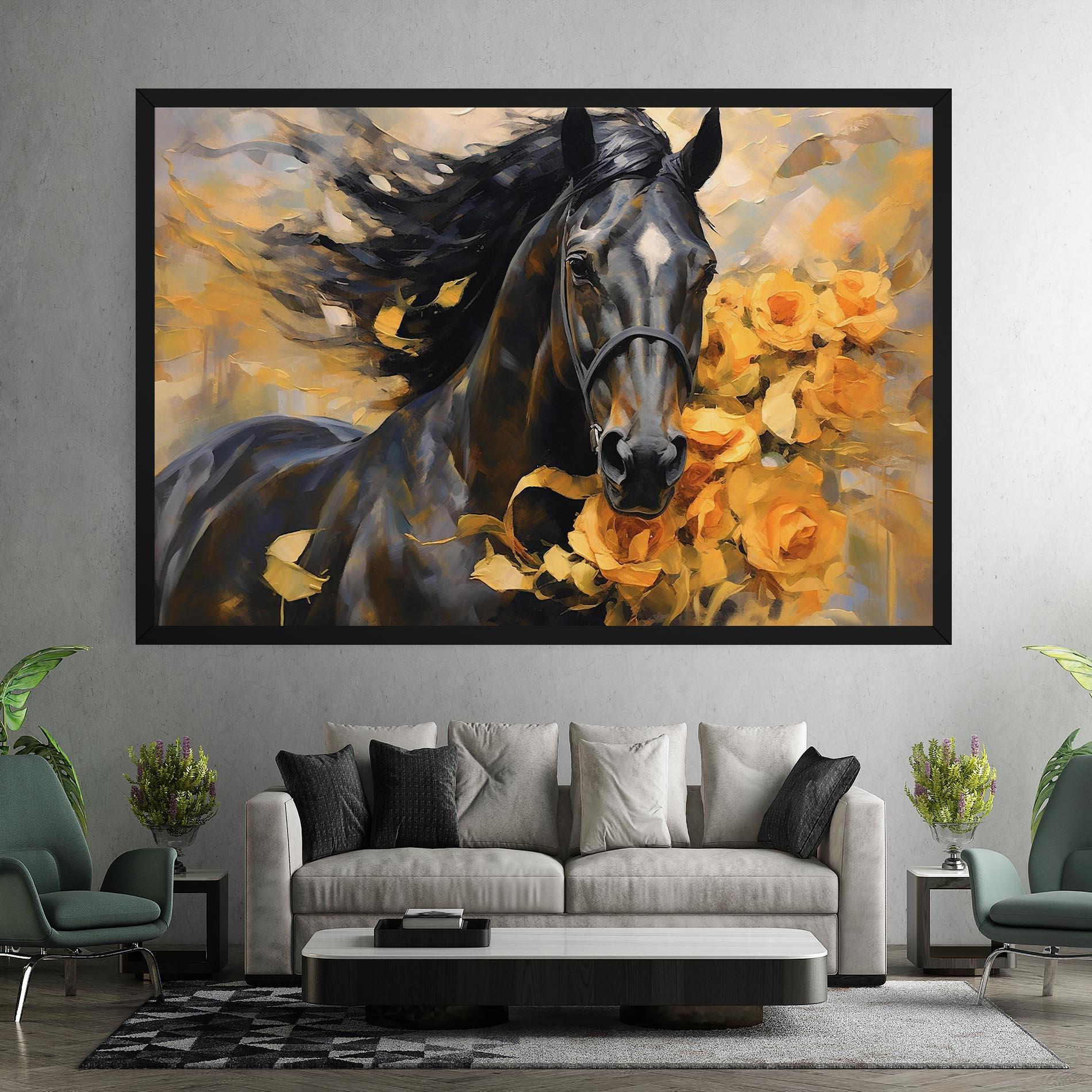 Vászonkép Yellow Roses Horse mockup 7