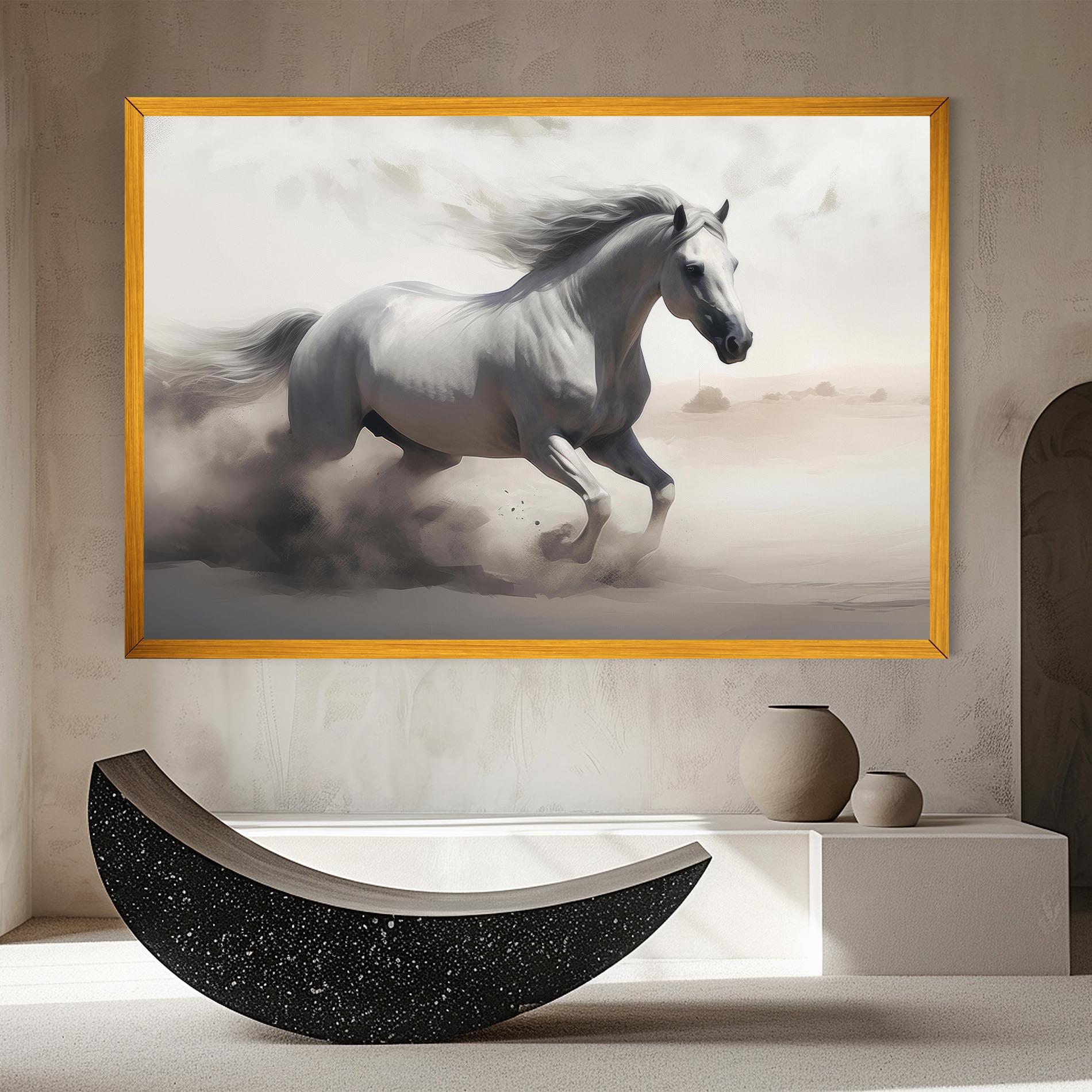 Vászonkép Light Grey Horse Galloping mockup 8