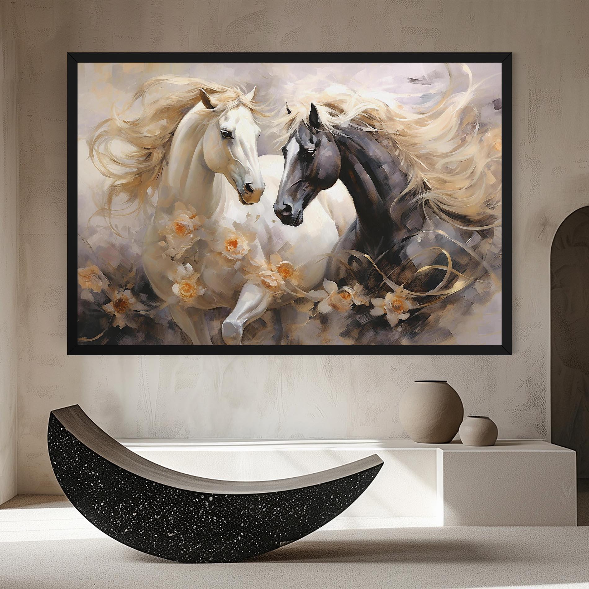 Vászonkép Black And White Horses mockup 8