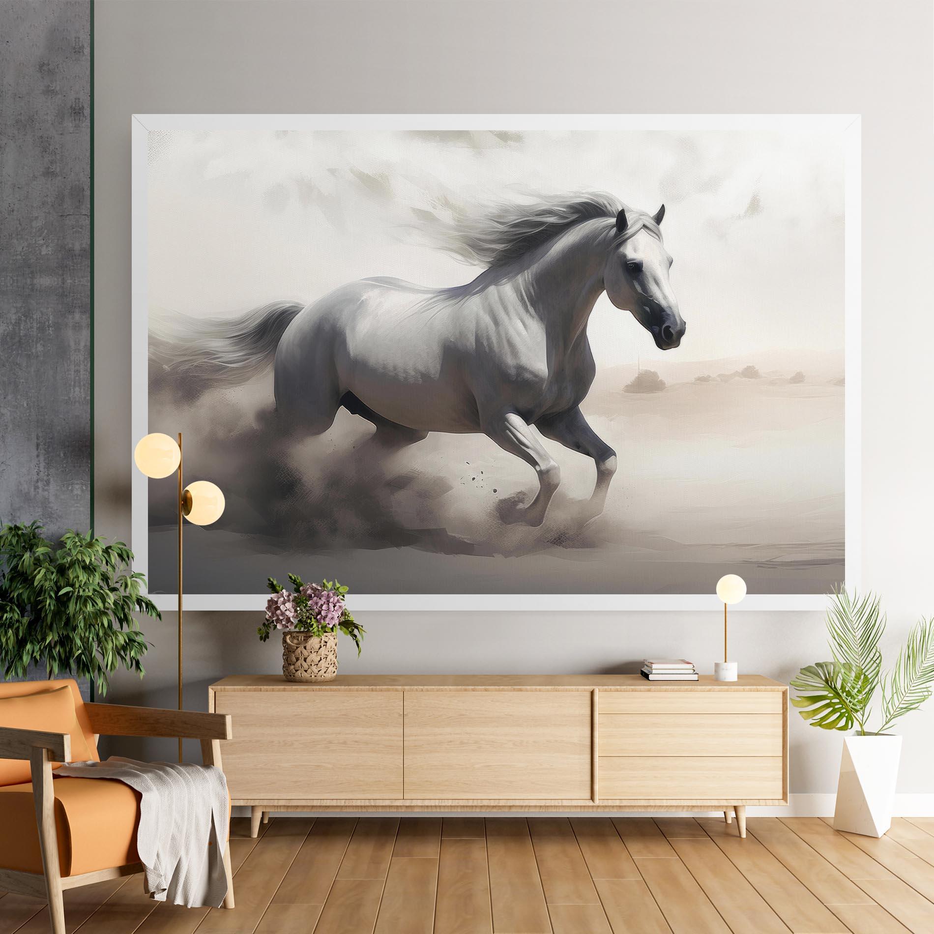 Vászonkép Light Grey Horse Galloping mockup 9
