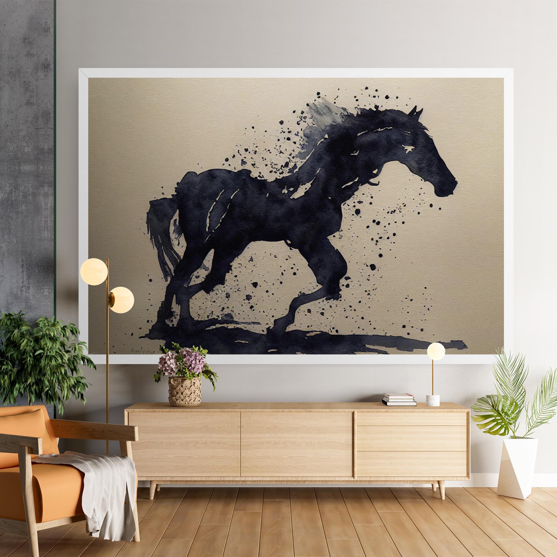 Vászonkép Watercolor Black Horse mockup 9