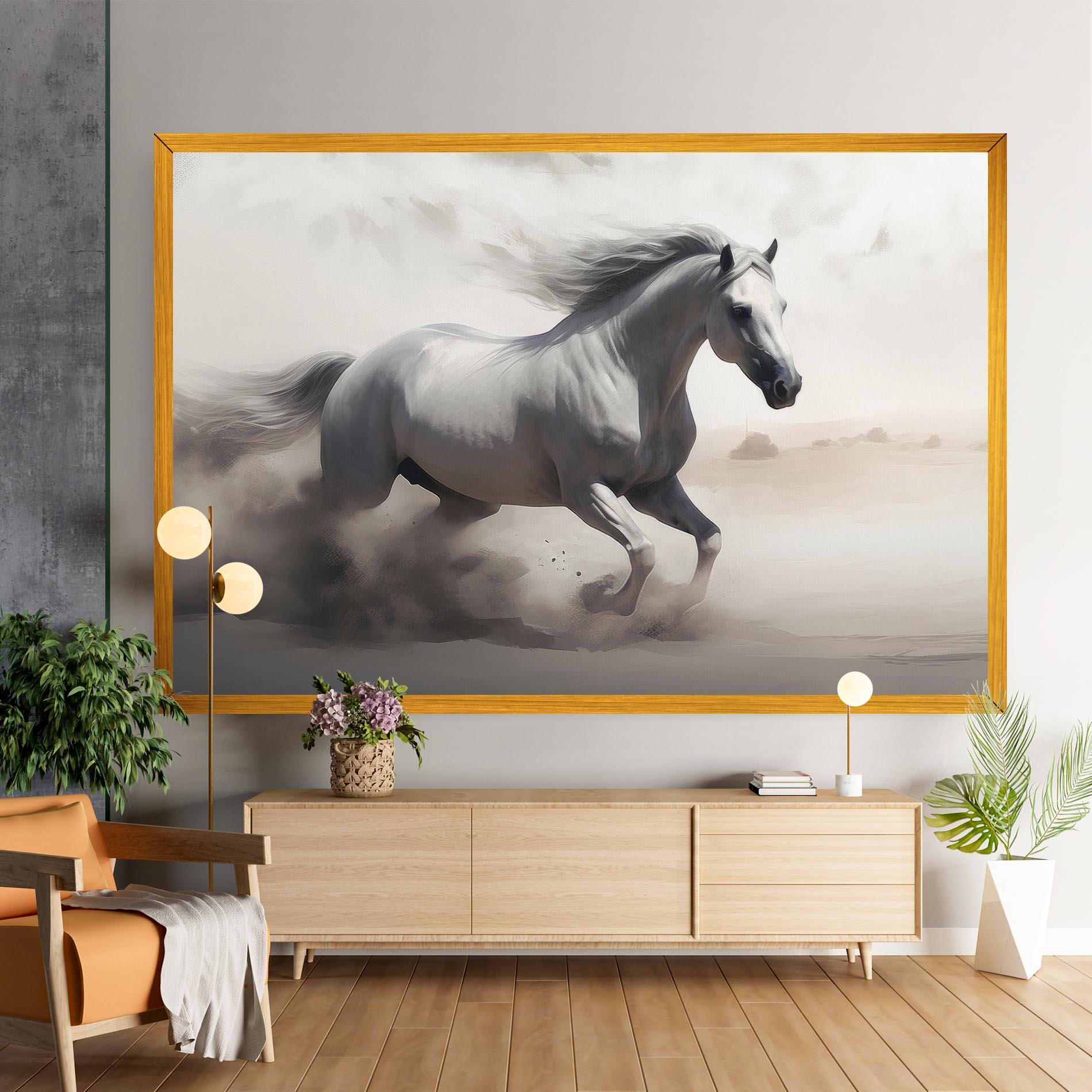 Vászonkép Light Grey Horse Galloping mockup 9