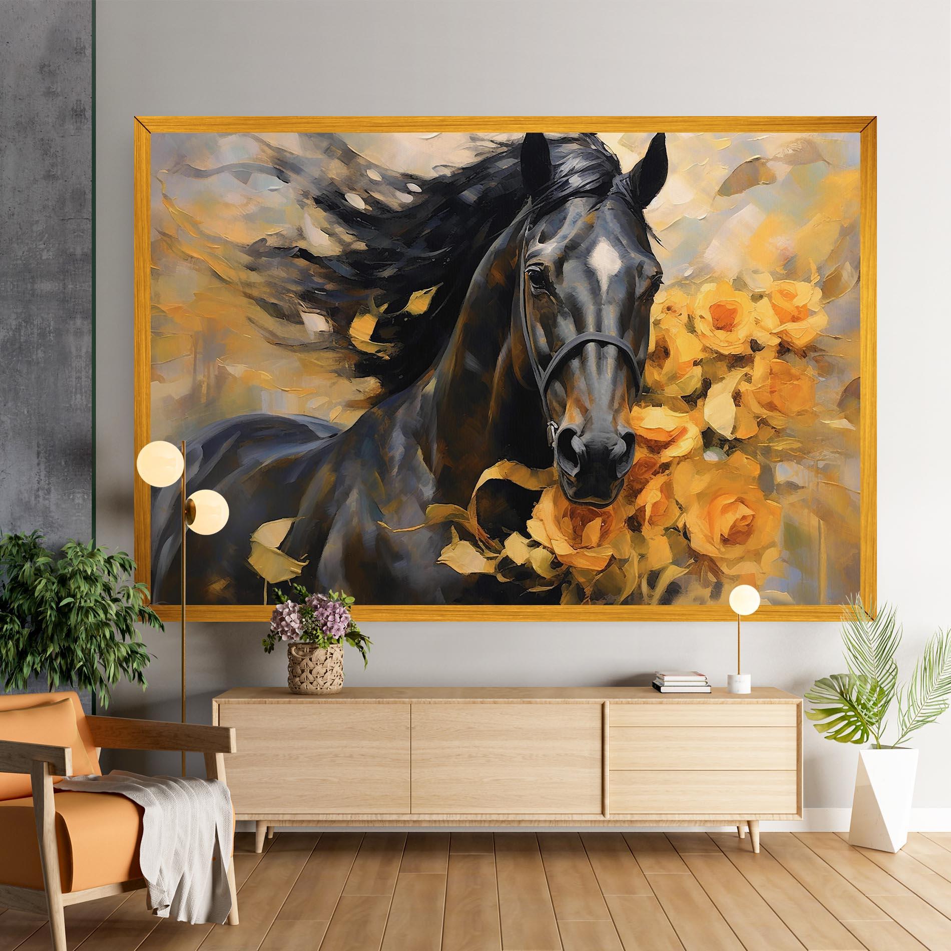 Vászonkép Yellow Roses Horse mockup 9