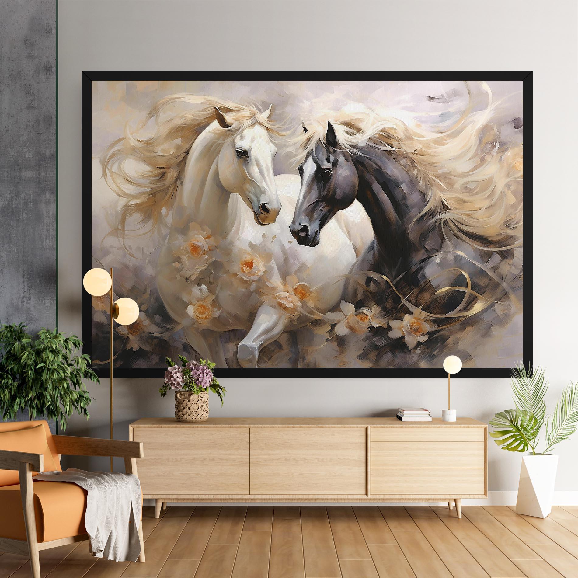 Vászonkép Black And White Horses mockup 9