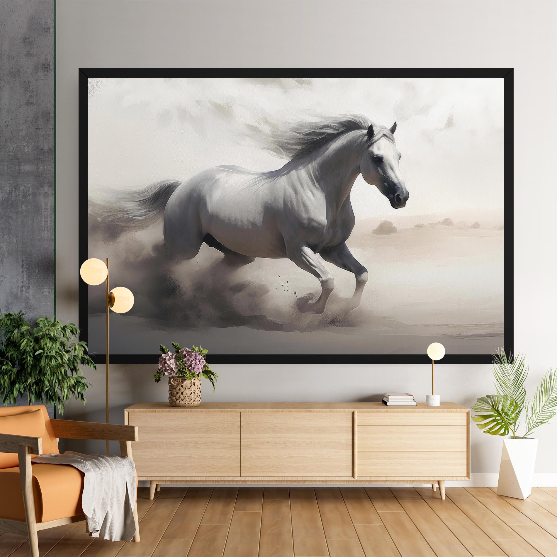 Vászonkép Light Grey Horse Galloping mockup 9