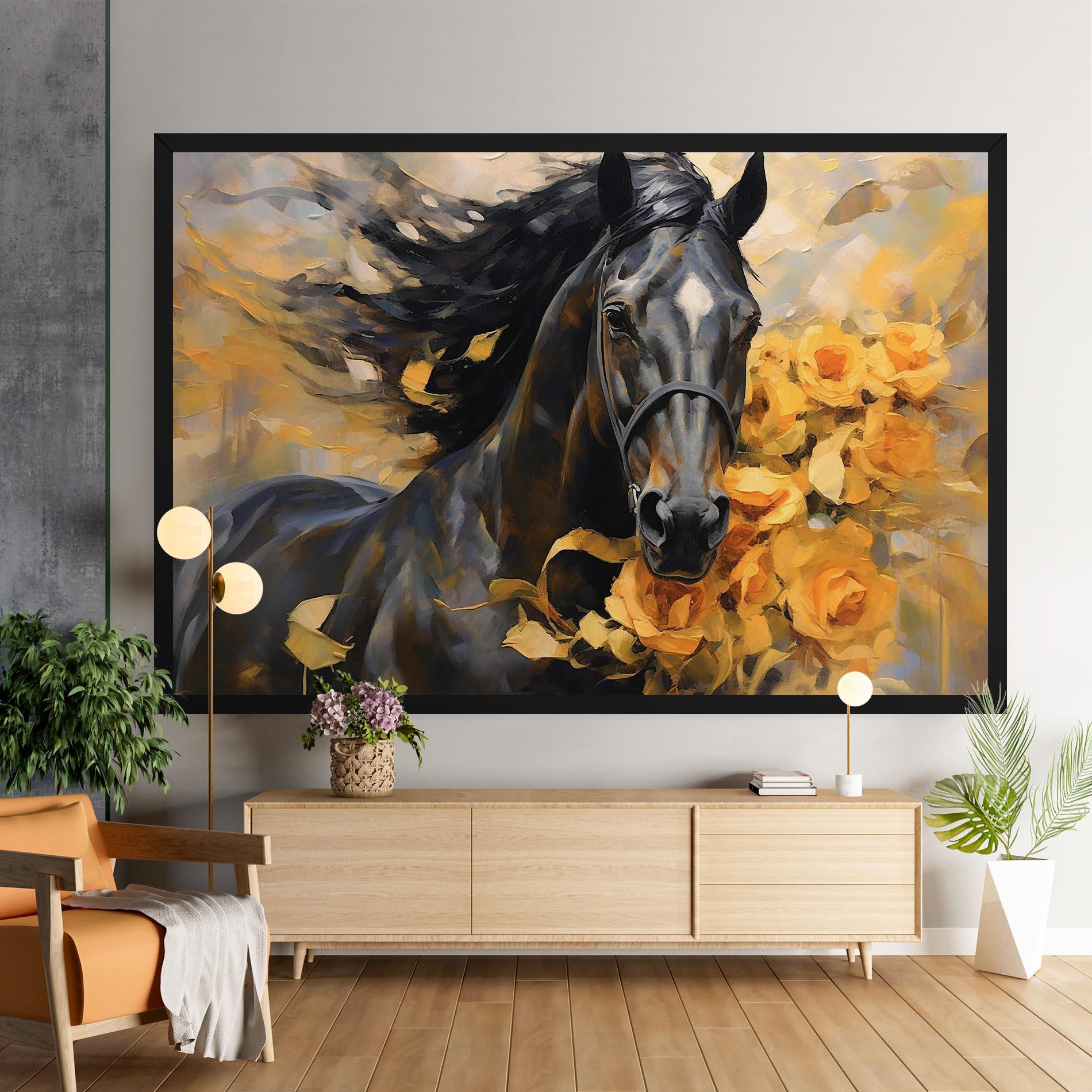 Vászonkép Yellow Roses Horse mockup 9