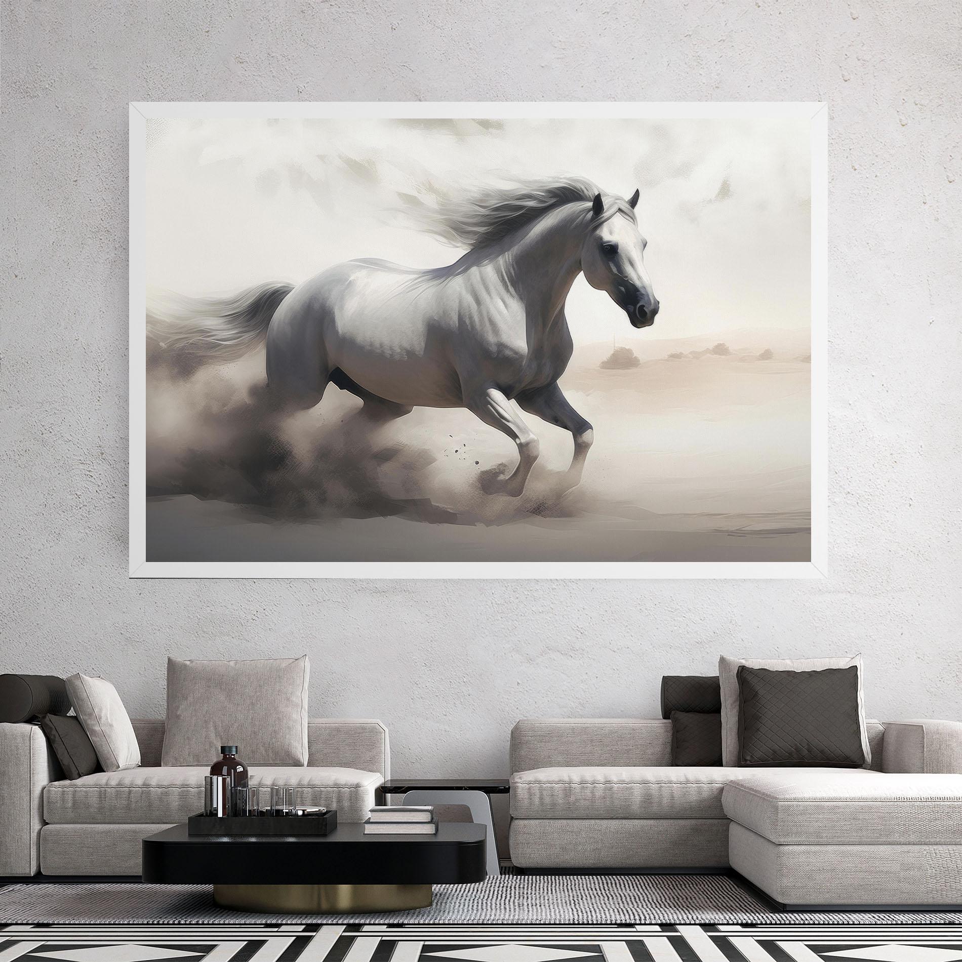 Vászonkép Light Grey Horse Galloping mockup 2