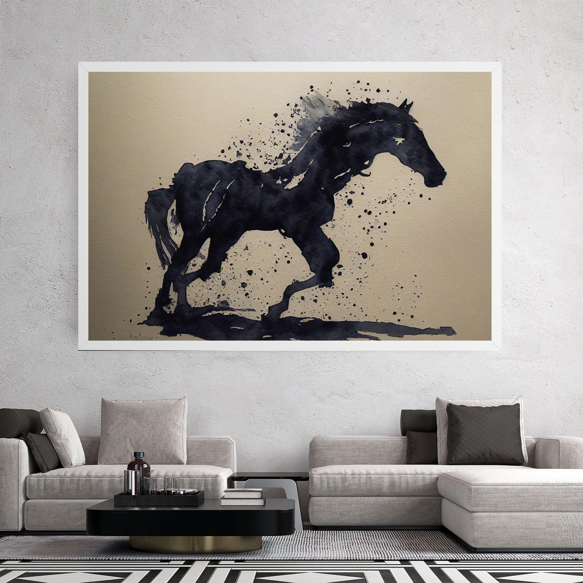Vászonkép Watercolor Black Horse mockup 2