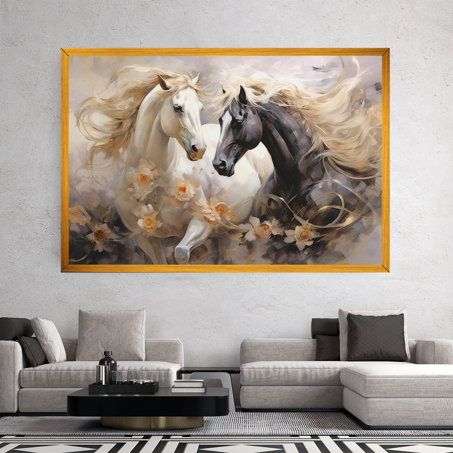 Vászonkép Black And White Horses mockup 2