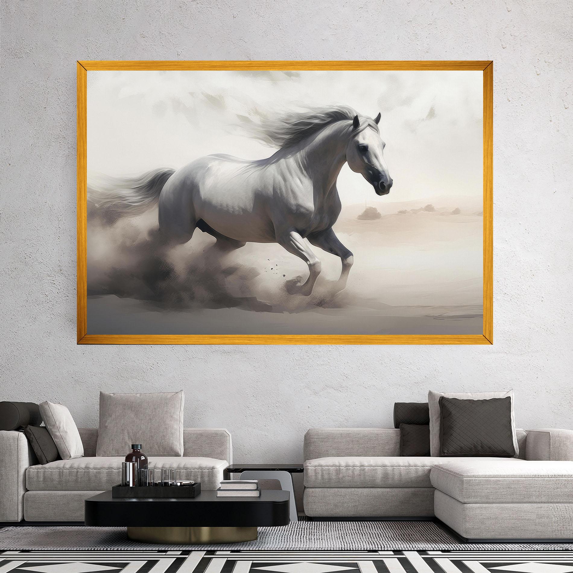 Vászonkép Light Grey Horse Galloping mockup 2