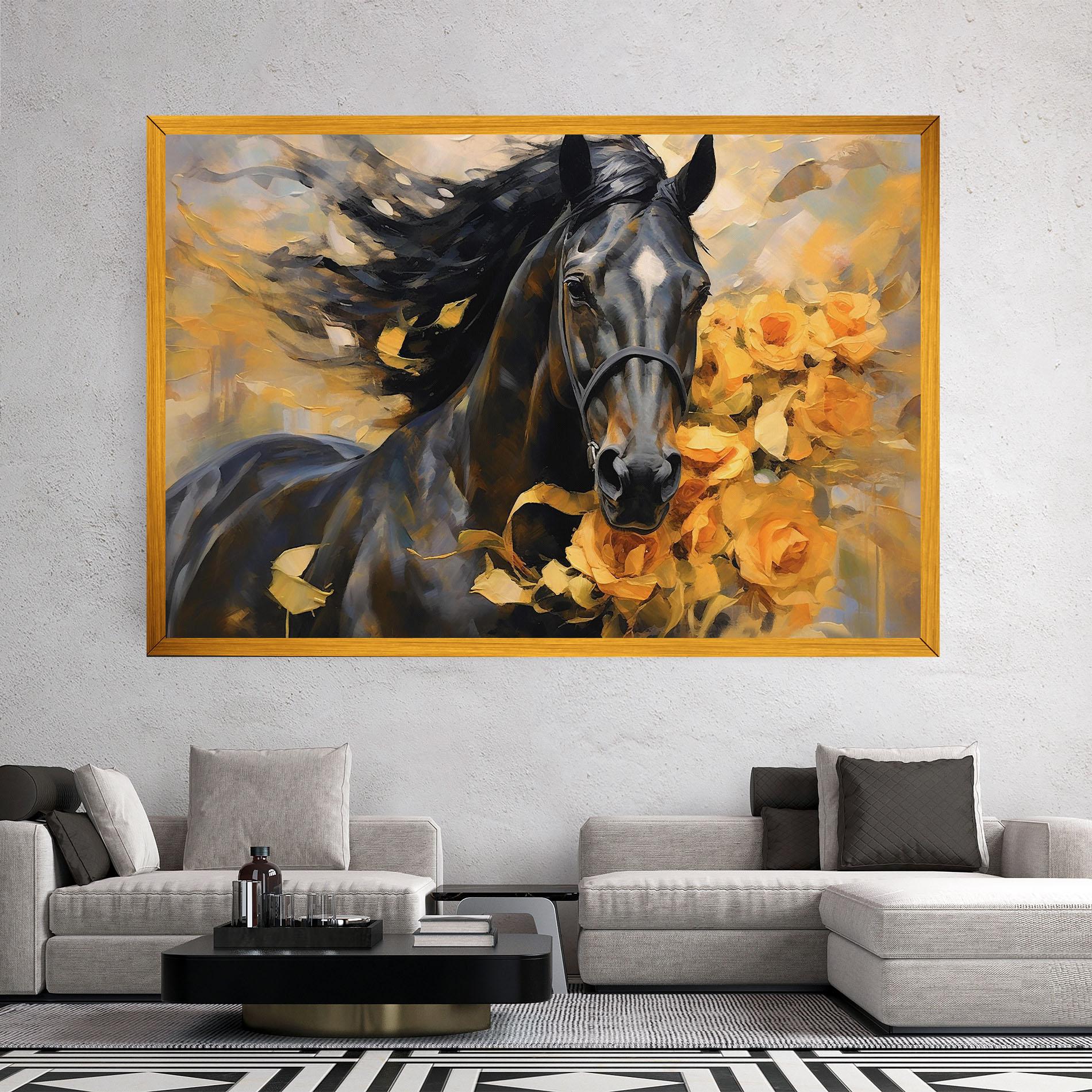 Vászonkép Yellow Roses Horse mockup 2