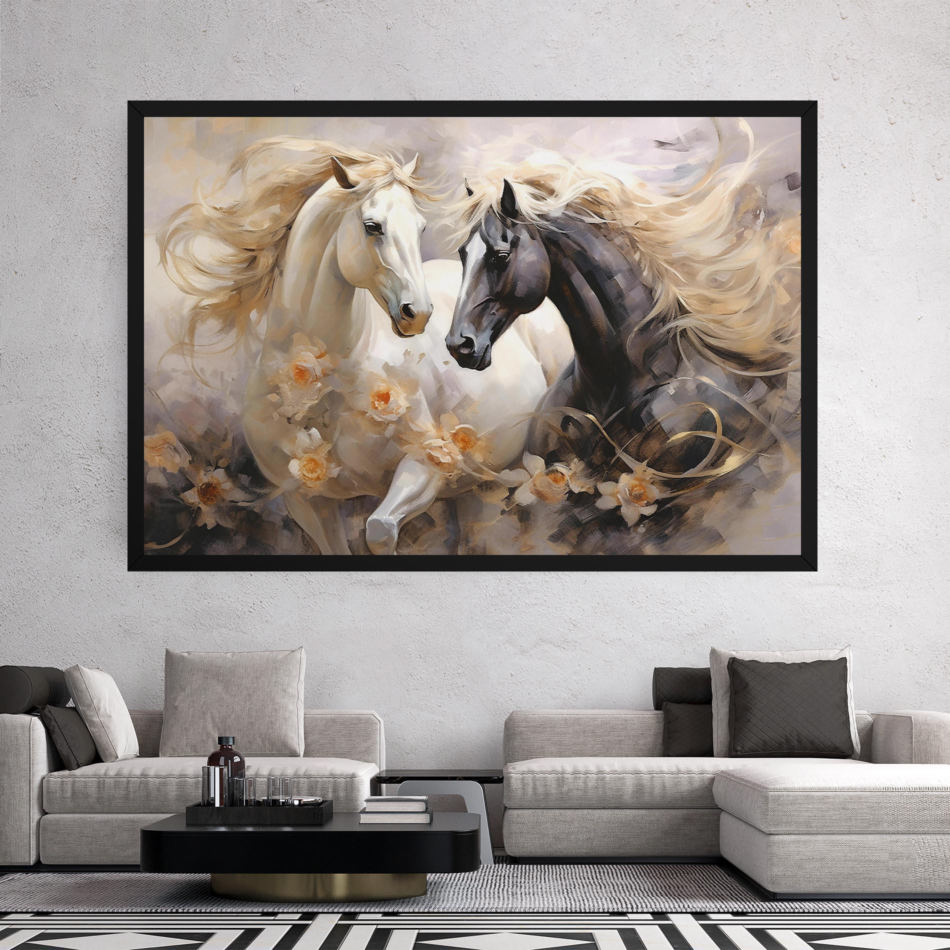 Vászonkép Black And White Horses mockup 2