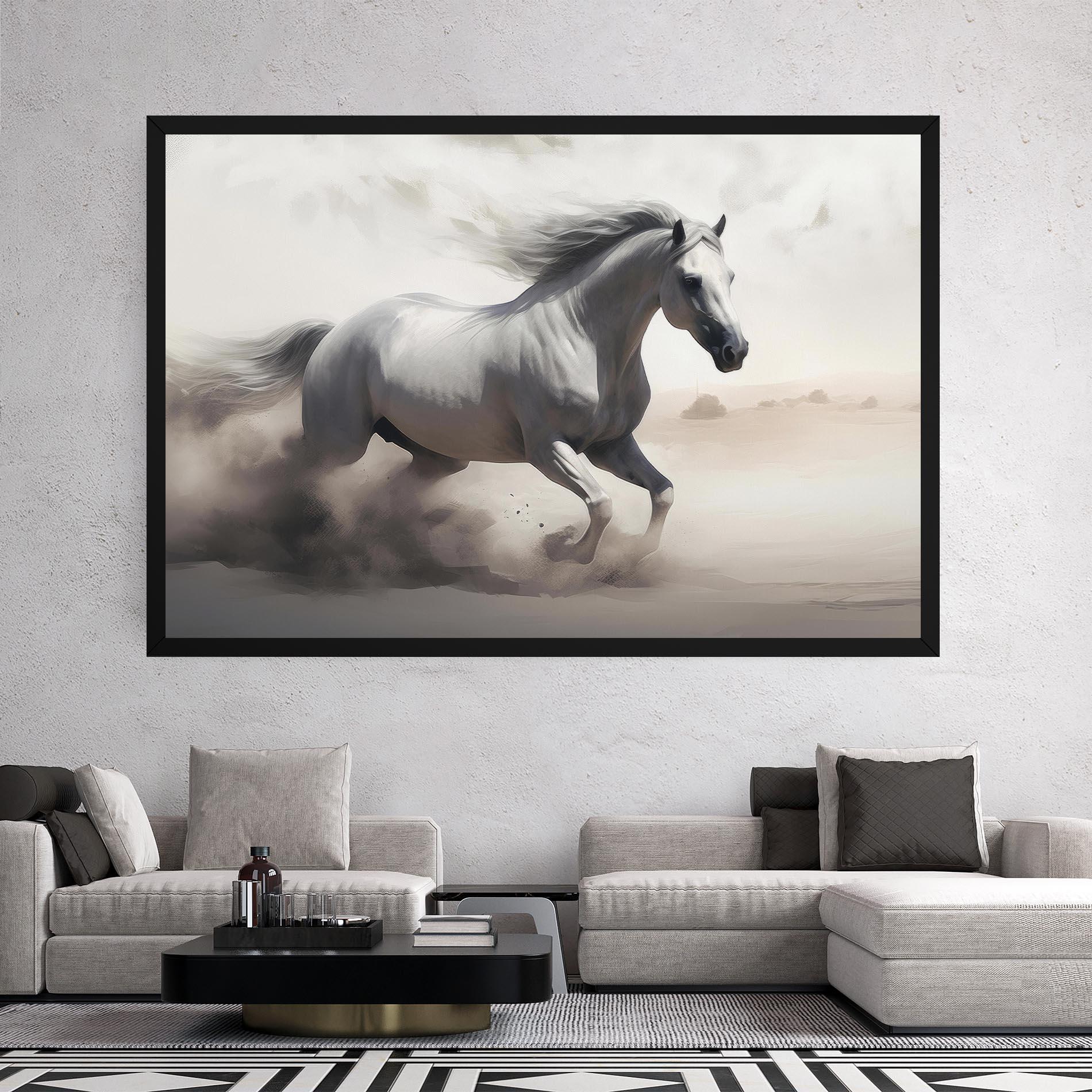 Vászonkép Light Grey Horse Galloping mockup 2