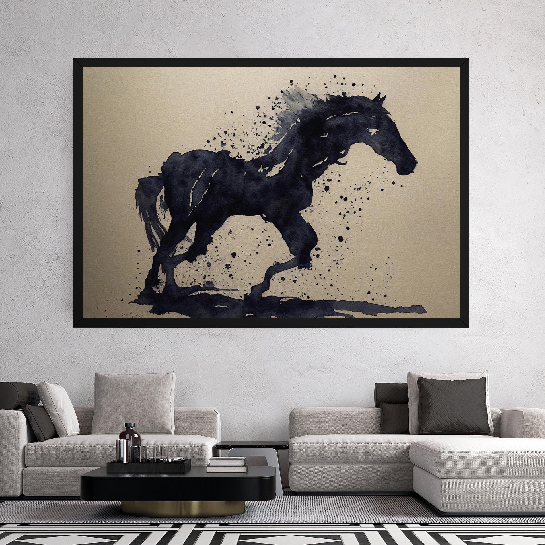 Watercolor Black Horse mockup 2