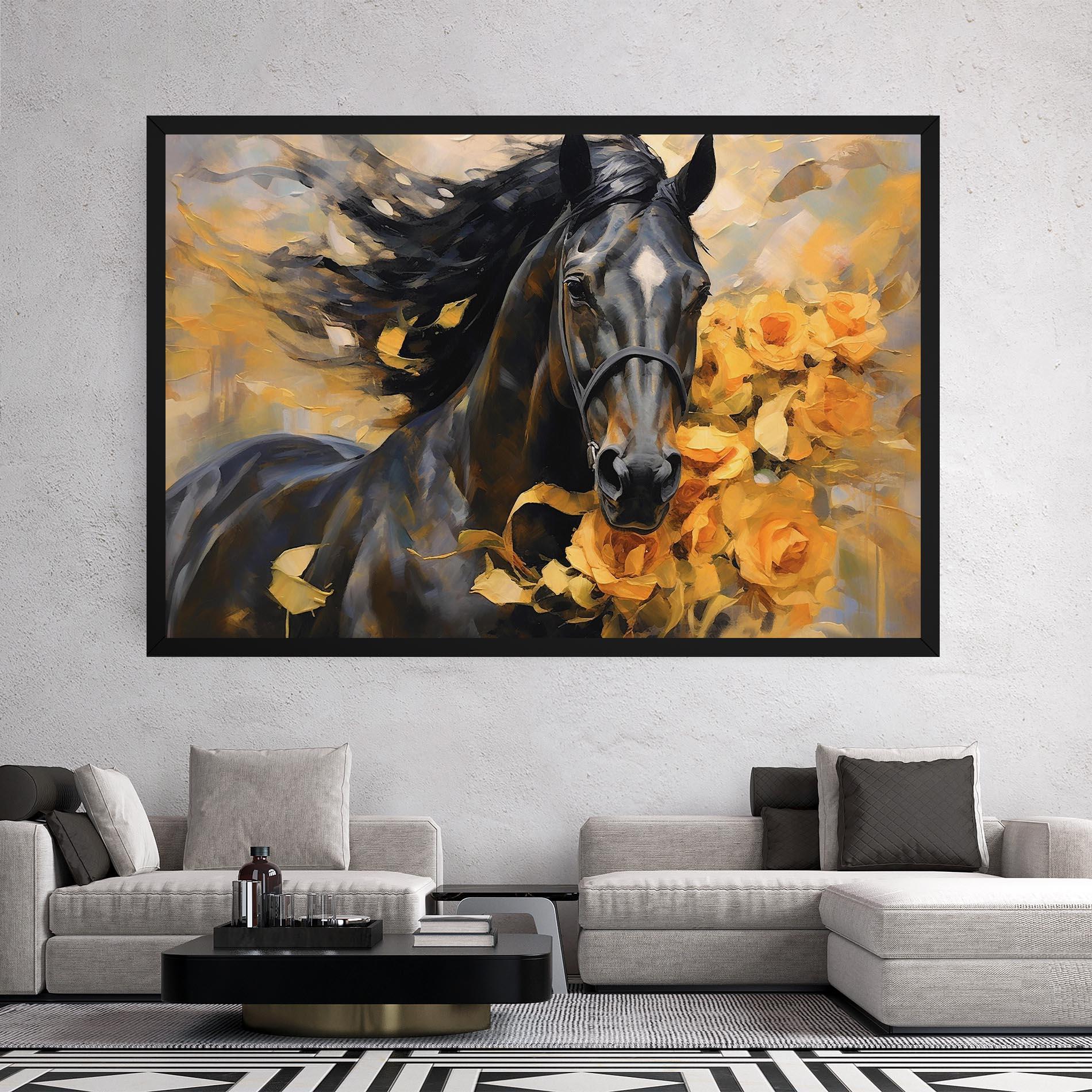 Vászonkép Yellow Roses Horse mockup 2