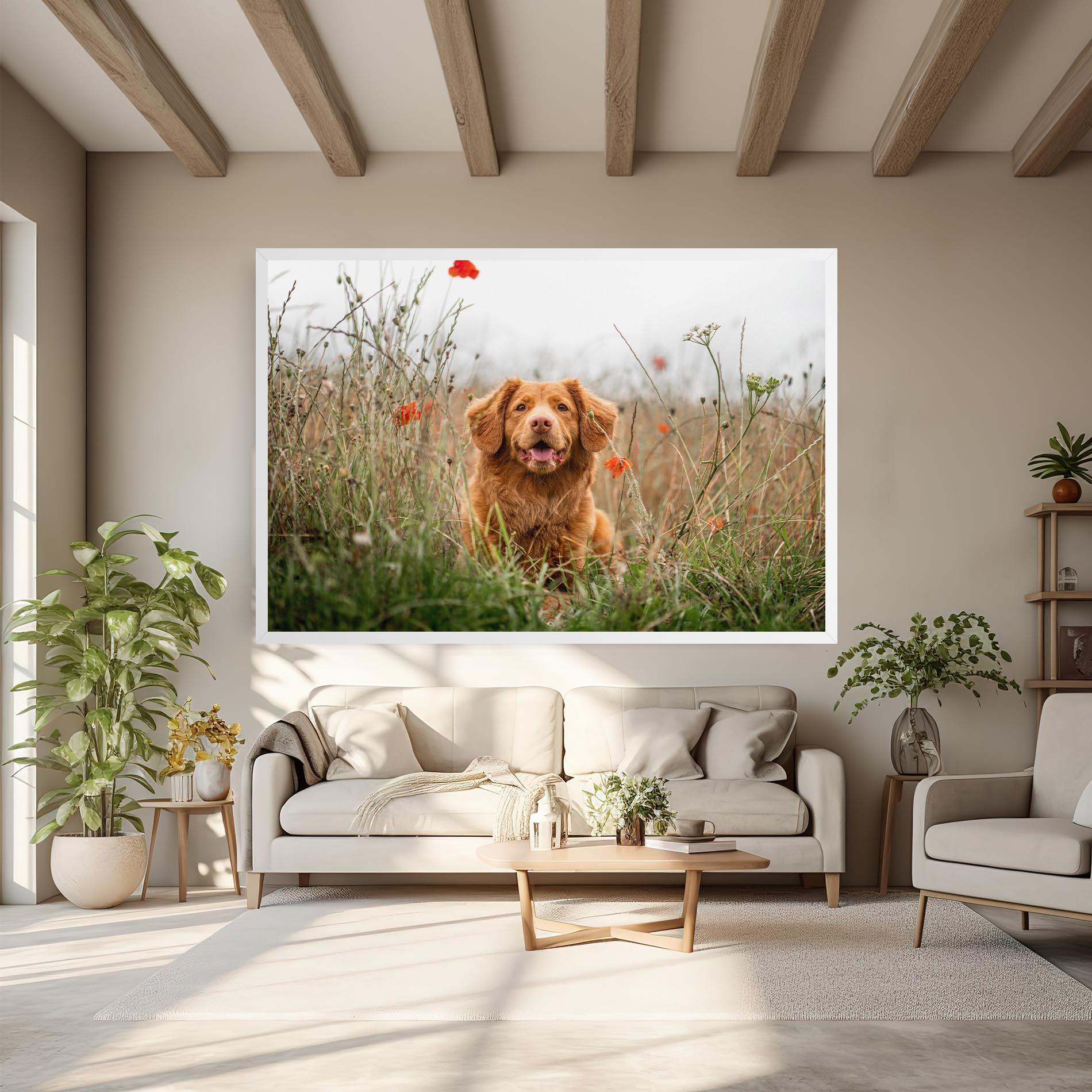 Vászonkép Red Flowers Dog mockup 6